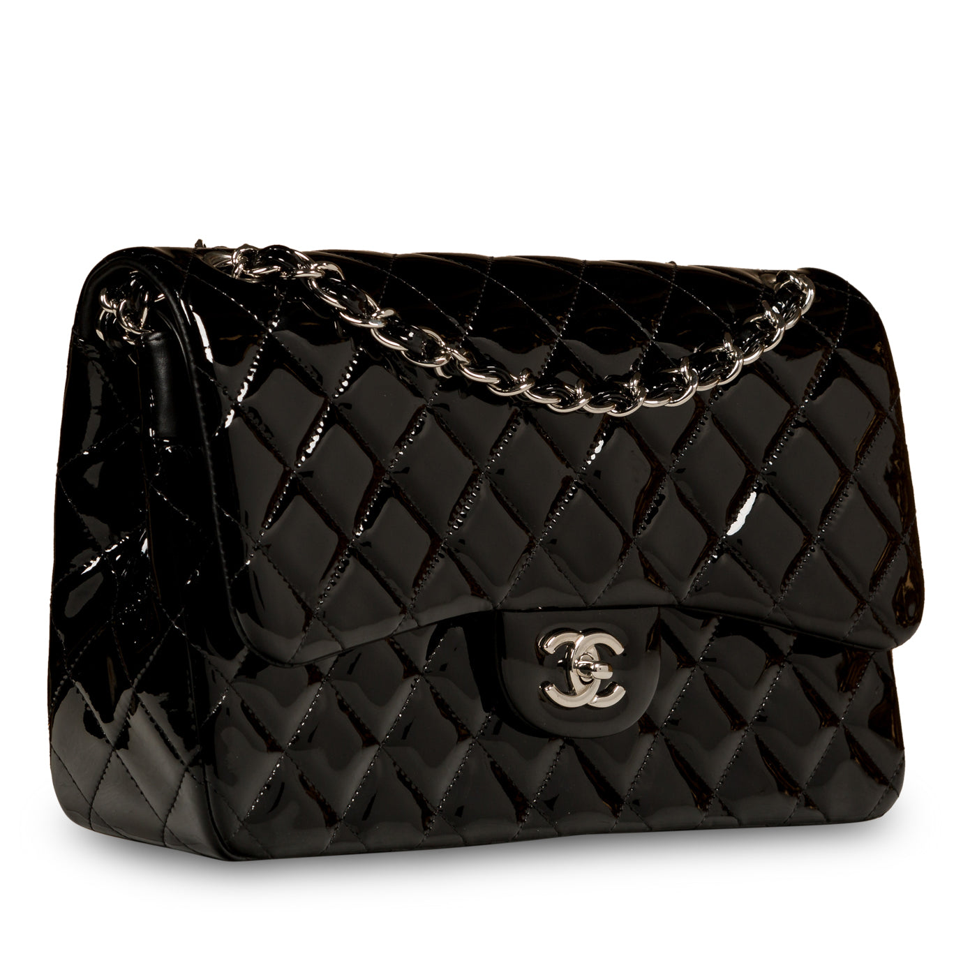 Chanel Black Patent Leather Jumbo Classic Double Flap Bag