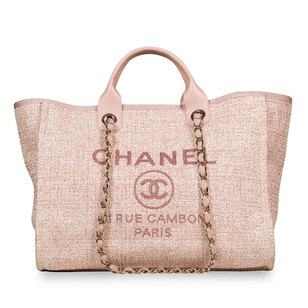 Chanel Deauville Small Raffia Tote Bag Pink 17C Cruise 2017