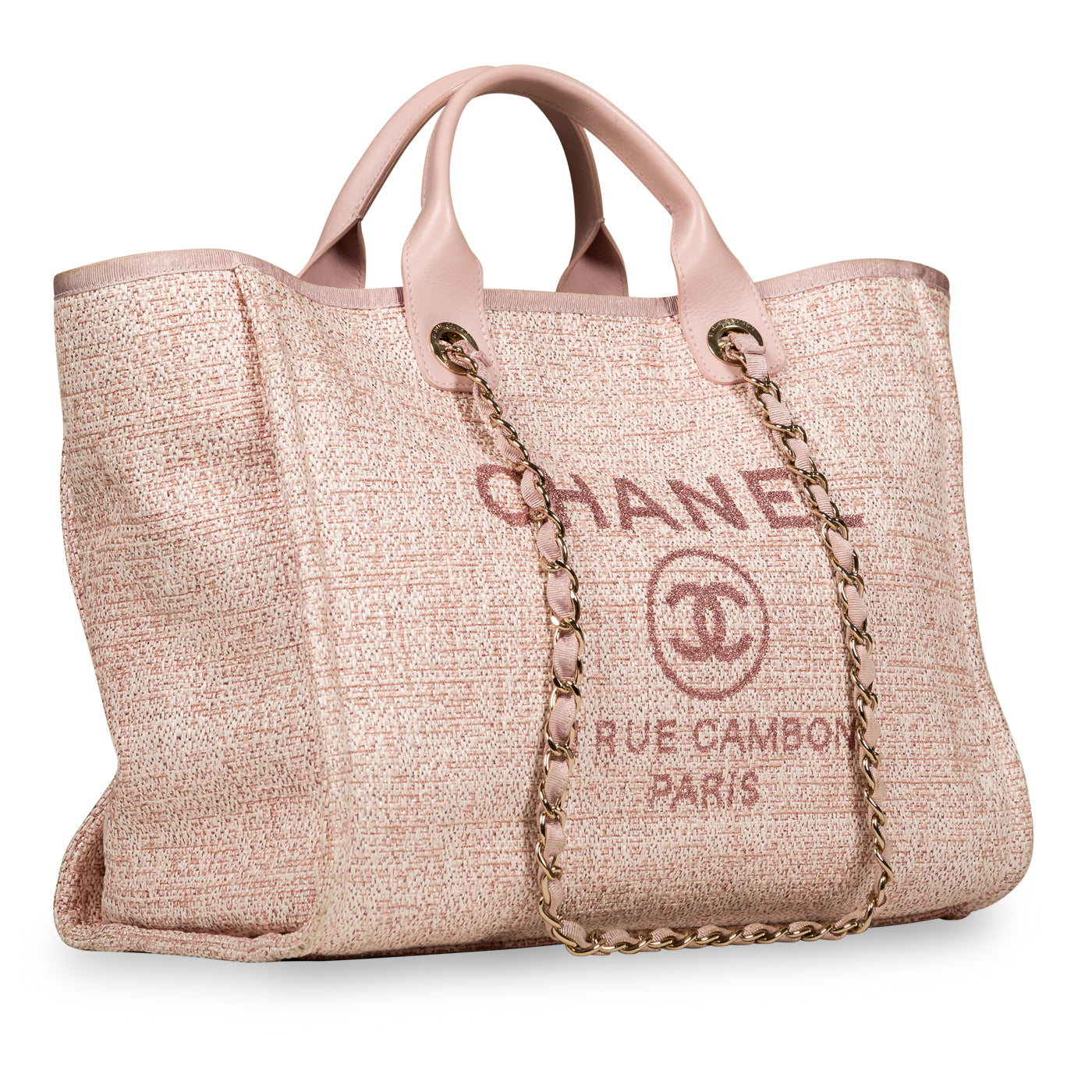 Chanel Deauville Tote Bag, Large, Pink Tweed, Shiny Gold Hardware