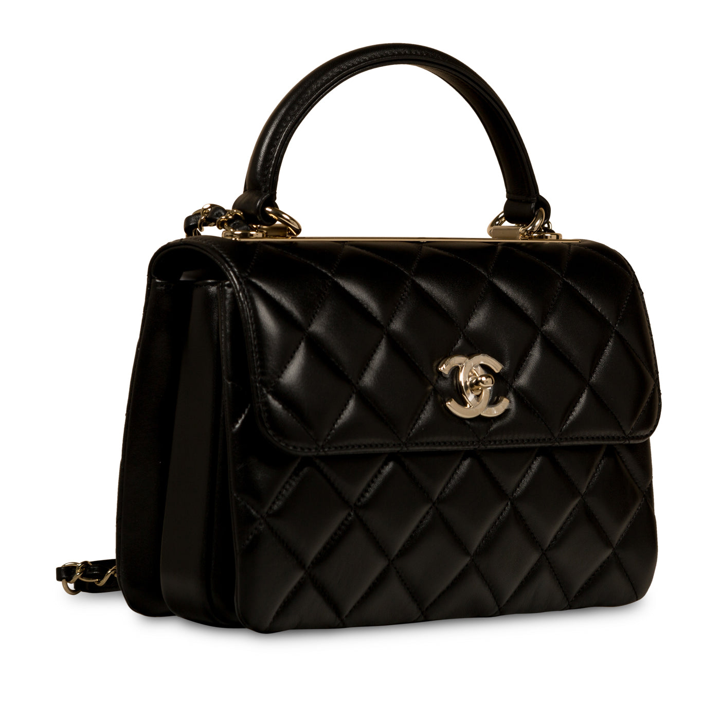 Chanel - Small Trendy CC Flap Bag - Brand New - Champagne Gold Hardware -  Black Lambskin