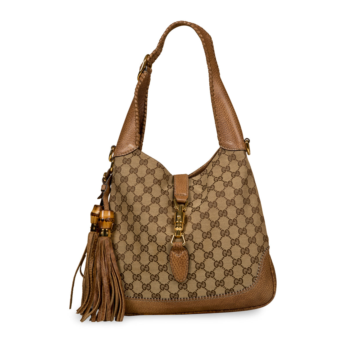 Gucci Brown Whip-stitched Leather Gold Tone GUCCI Ophidia webbing and leather-trimmed canvas-jacquard  main image 4
