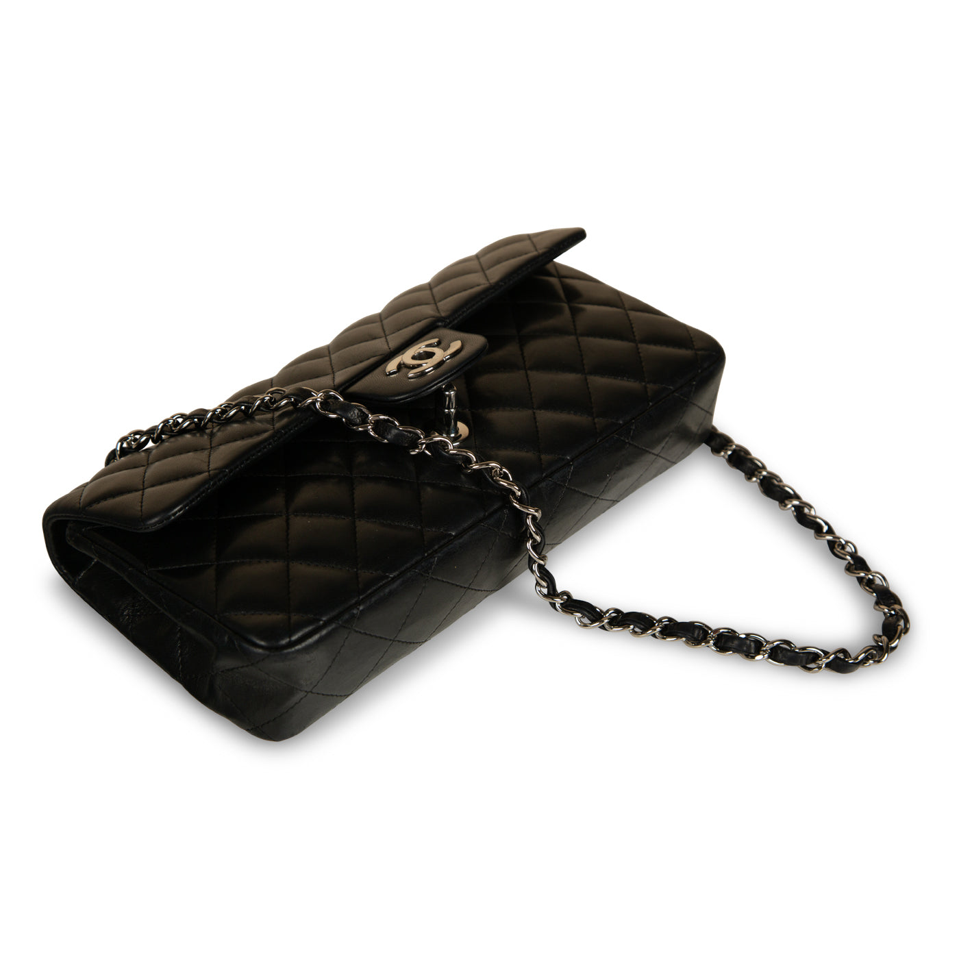 Chanel - East West Flap Bag - Black- Lambskin Leather