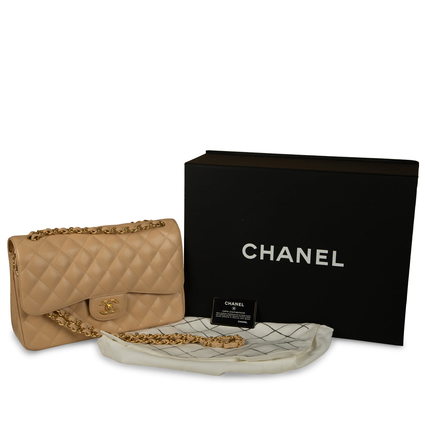 Chanel - Classic Flap Bag - Jumbo - Beige - caviar - GHW