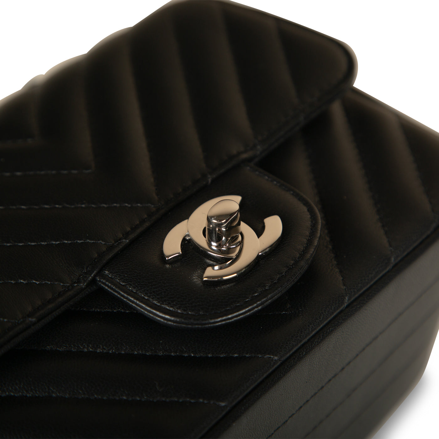 Chanel - Mini Square Classic Flap Bag - Black Chevron Lambskin