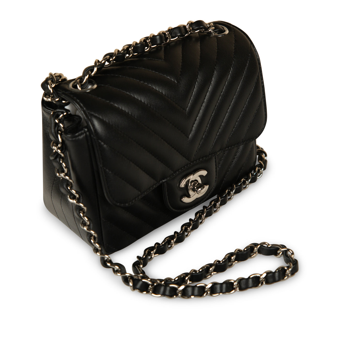 CHANEL Black Chevron Rectangle Mini Flap Bag LGHW - Timeless Luxuries