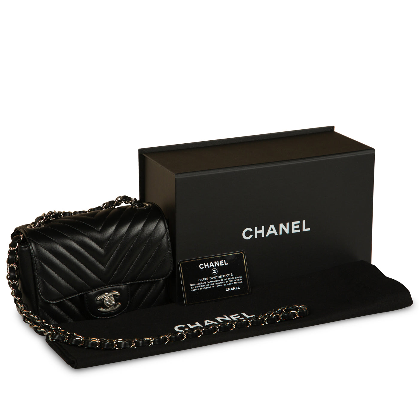 Chanel - Mini Square Classic Flap Bag - Black Chevron Lambskin