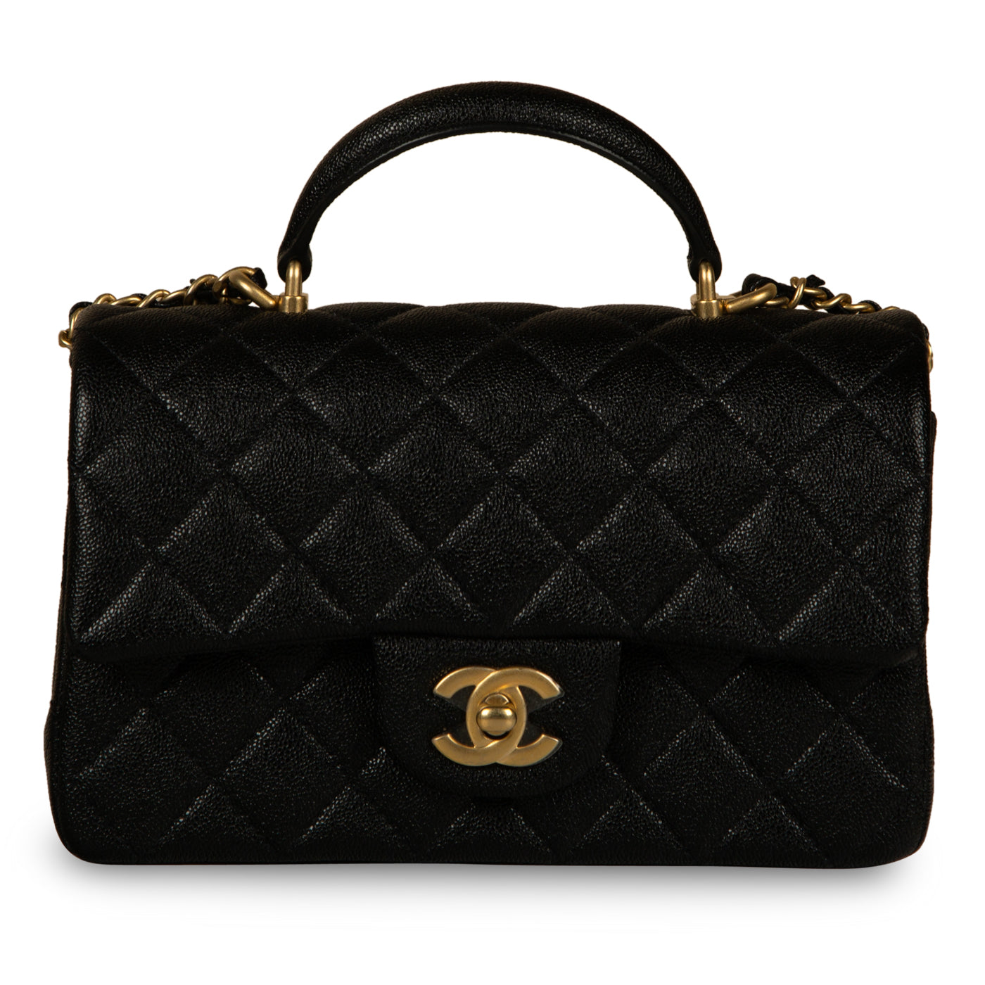 Chanel Black Caviar Leather Mini Classic Flap With Handle - Labellov
