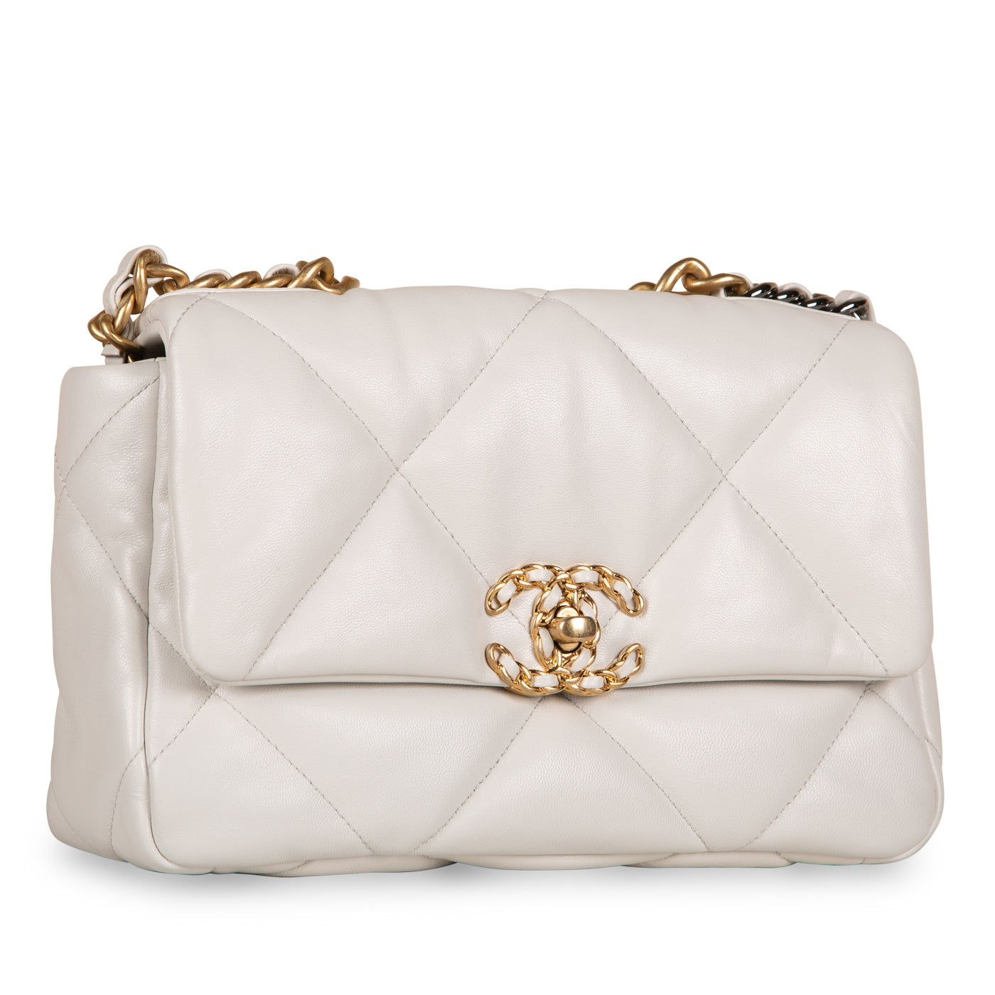 CHANEL Lambskin Quilted Medium Chanel 19 Flap White 507249  FASHIONPHILE