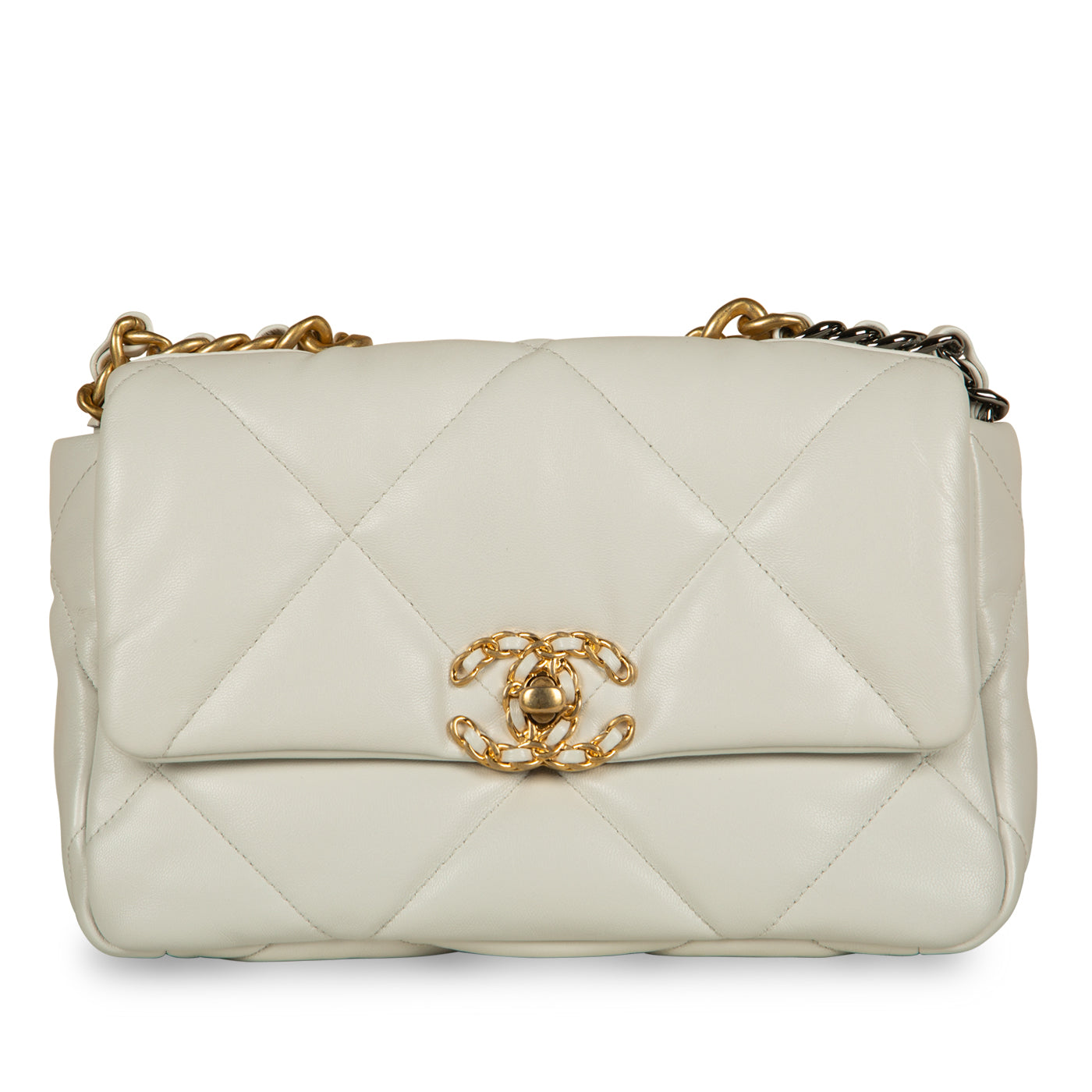 CHANEL Lambskin Quilted Medium Chanel 19 Flap White 1194806  FASHIONPHILE