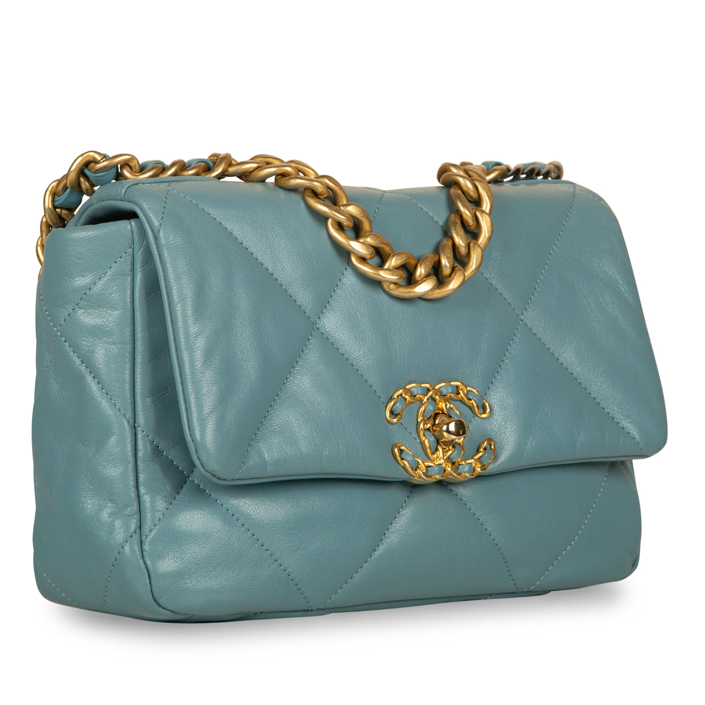 Chanel Pastel Blue Card Holder on Bow Chain LGHW   Votre Luxe