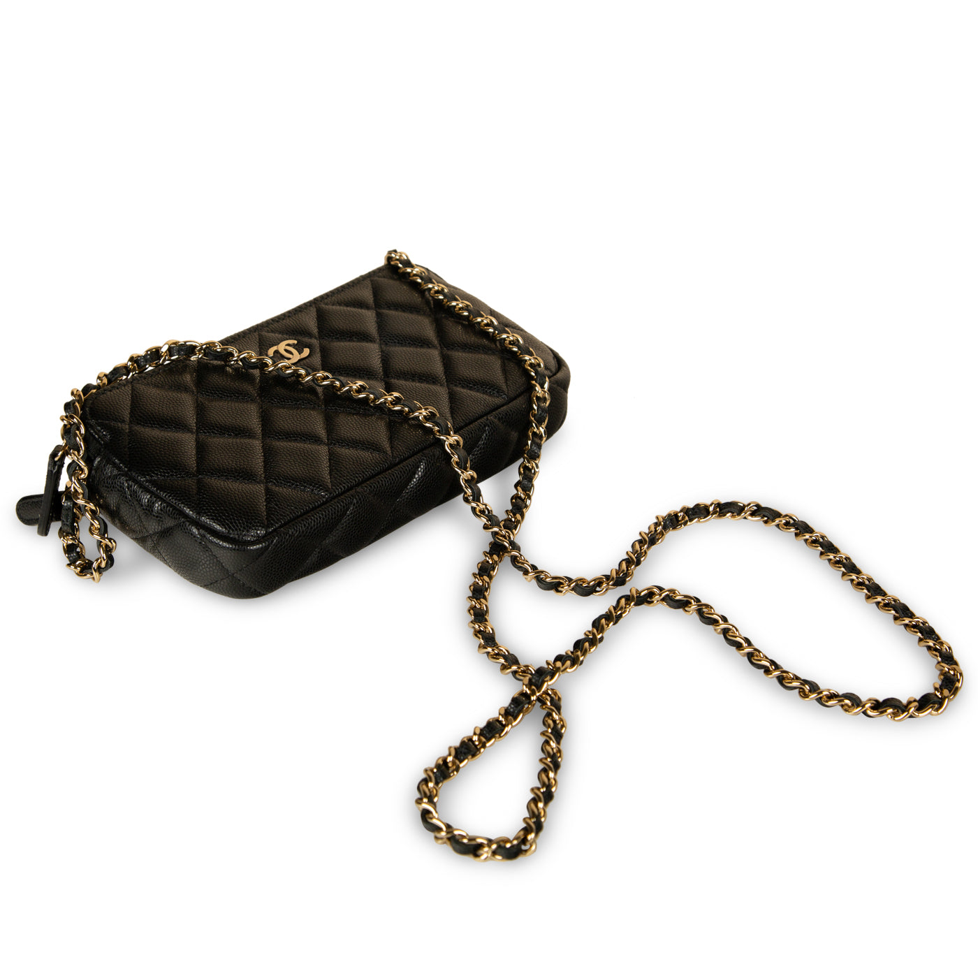 CHANEL Black Classic Wallet On Chain WOC Shoulder Bag Lambskin j46