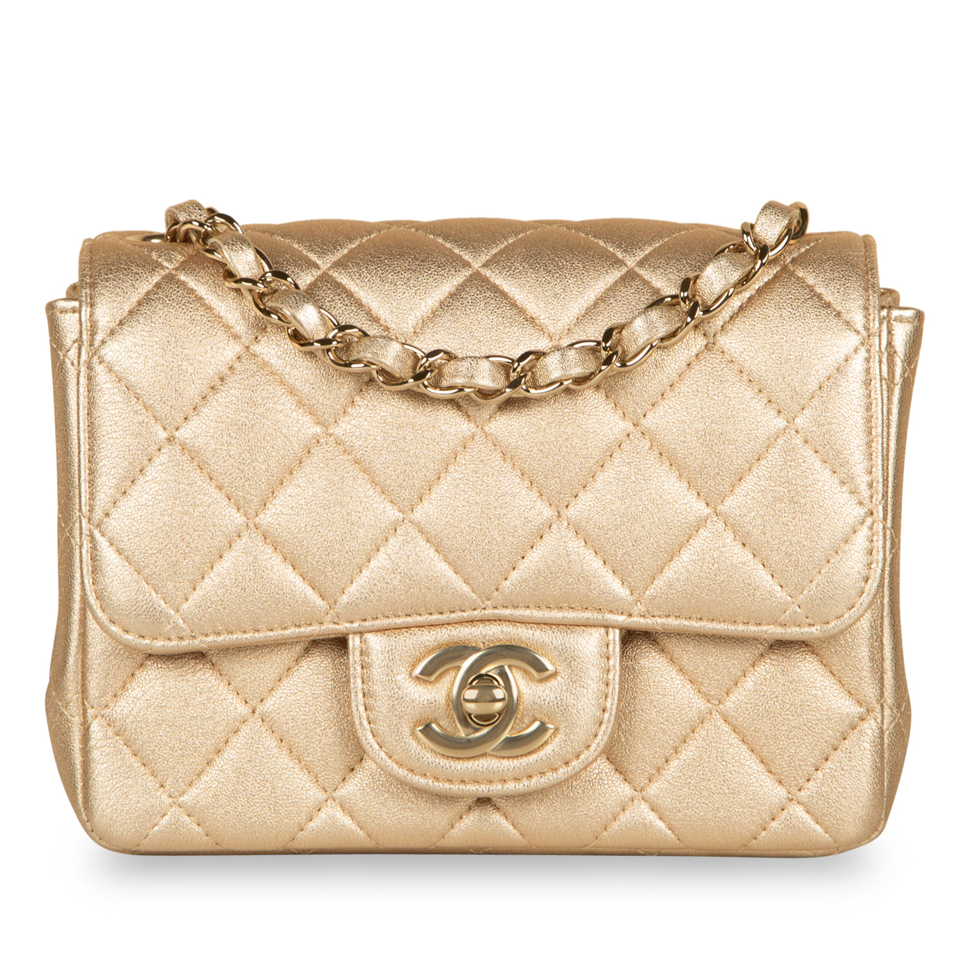 Chanel - Mini Square Classic Flap Bag - Gold Goatskin 21P collection