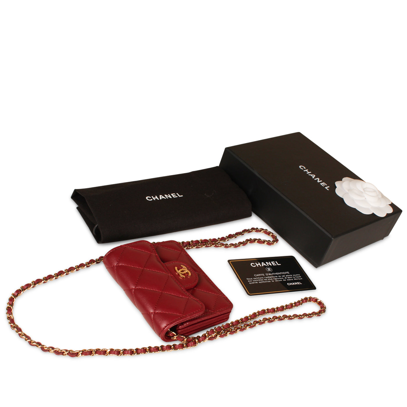 Chanel - Classic Flap Cardholder on Chain - Red Lambskin - GHW