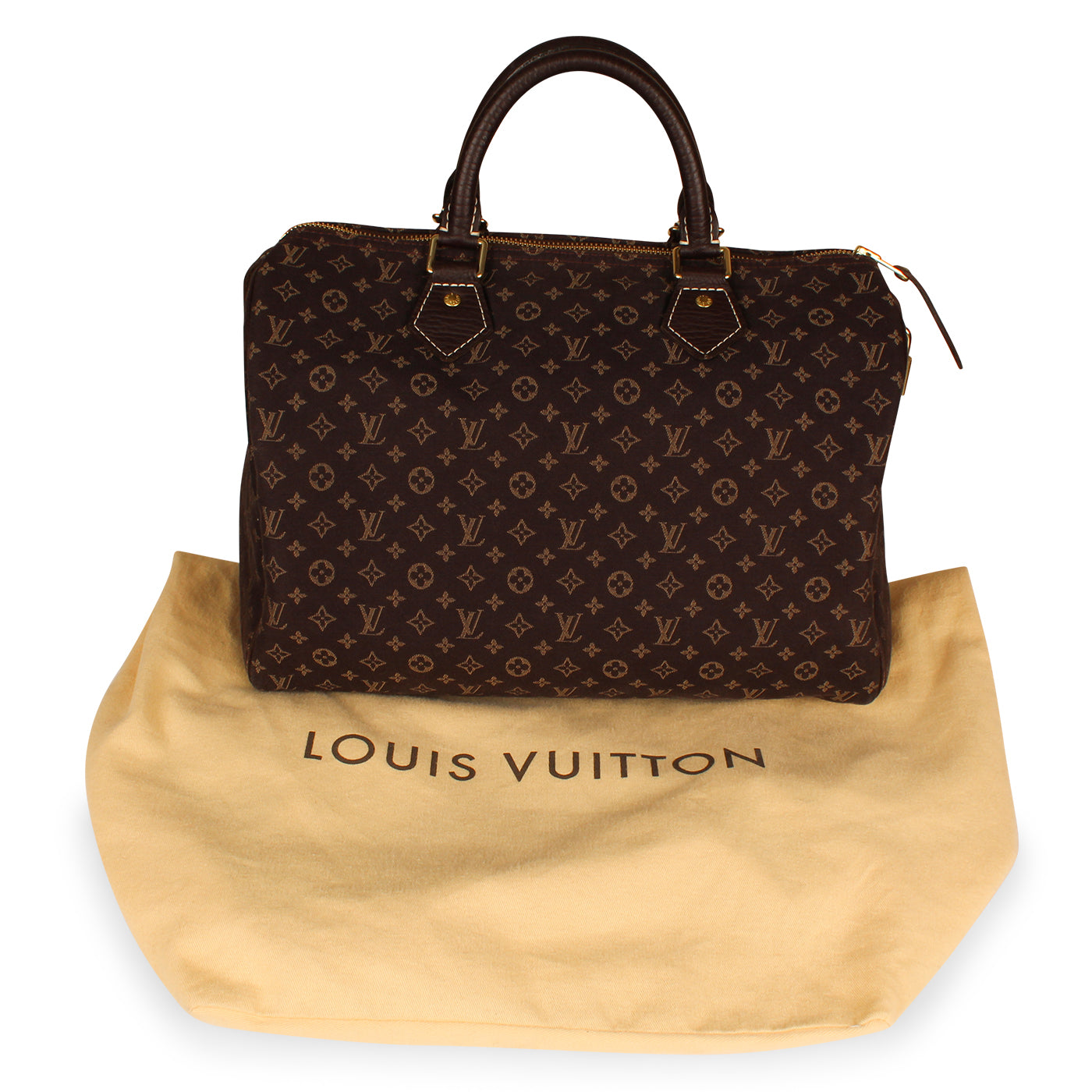 LOUIS VUITTON. Speedy bag, in monogram fabric and navy b…