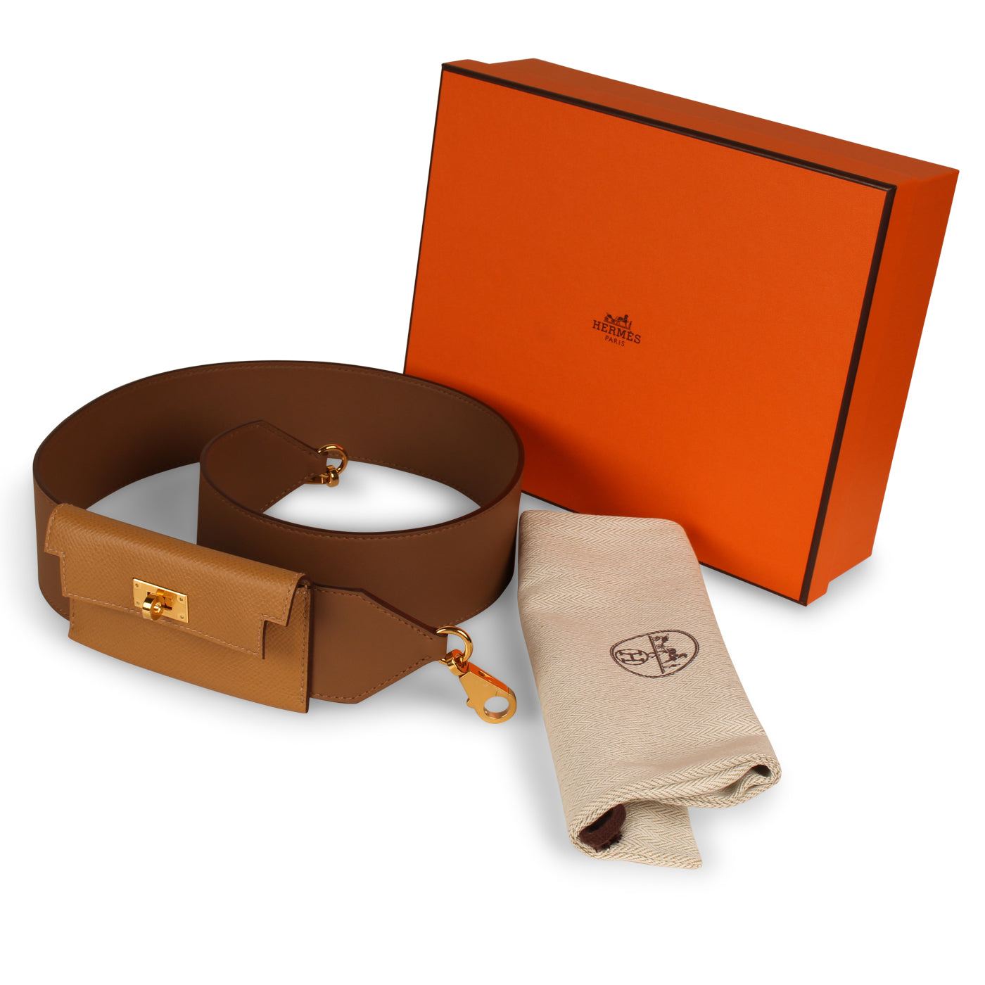Hermes Kelly Pocket Bag Strap 105 Biscuit Epsom and Alezan Swift Gold –  Empire Lusso