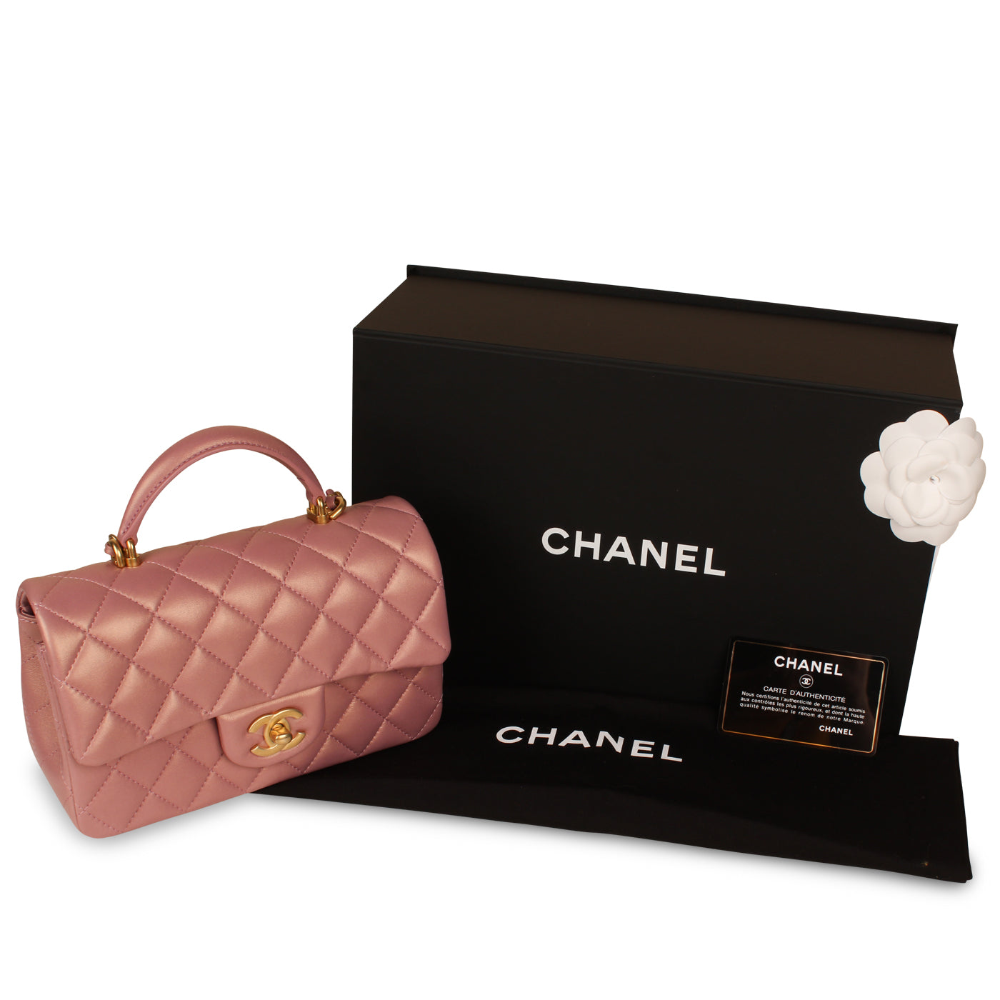 Chanel - Mini Rectangular Top Handle Classic Flap Bag - Shiny Pink