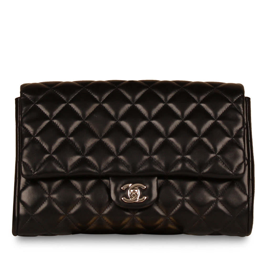 Chanel - Timeless Clutch With Chain - Black Lambskin - SHW - Pre