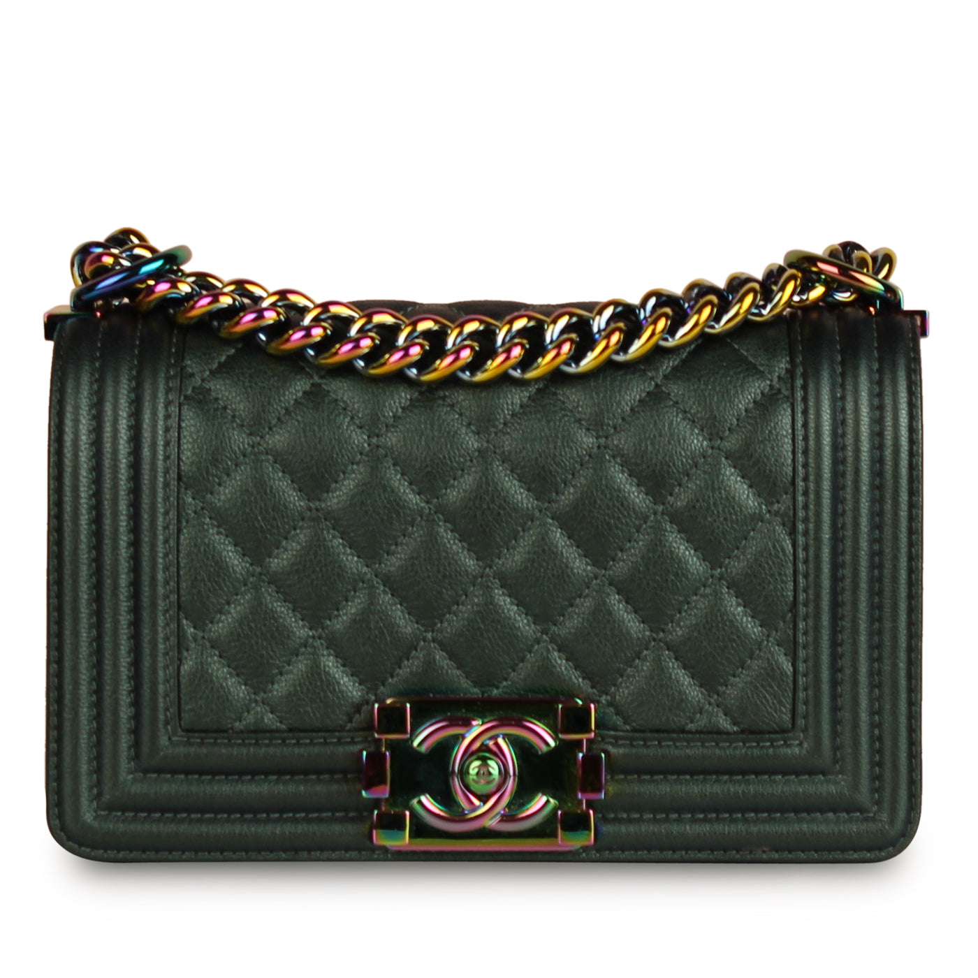 16C Chanel Iridescent Emerald Green Small Boy Classic Flap Bag Rainbow –  Boutique Patina