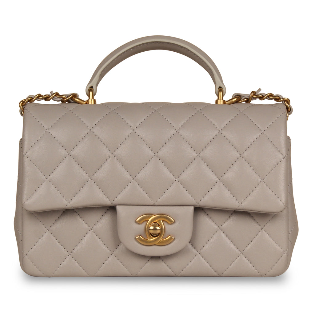 Chanel - Mini Rectangular Top Handle Classic Flap Bag - Grey Lambskin ...