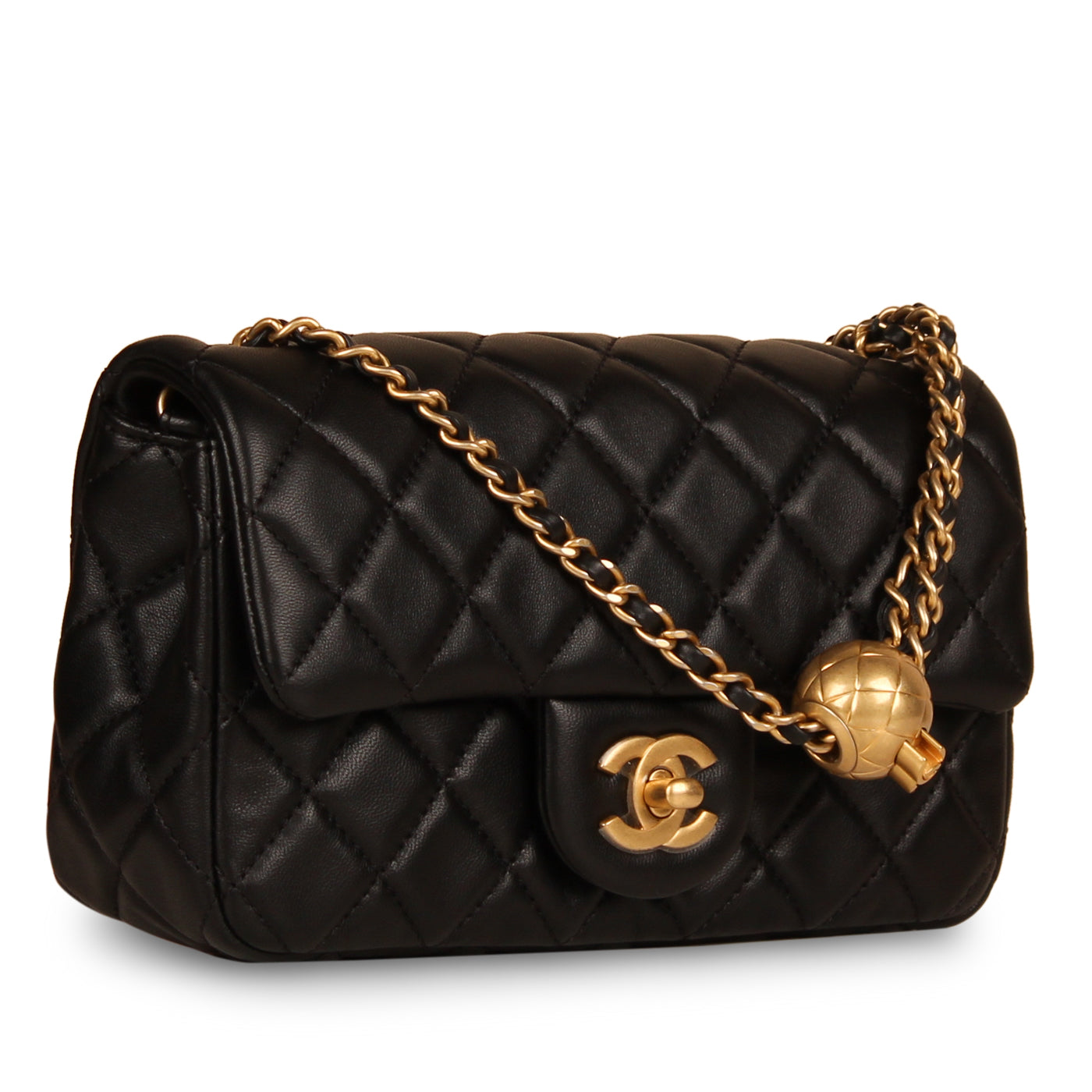 Chanel 22S PEARL CRUSH Black Lambskin Rectangle Mini with Antique Gold  Hardware. 