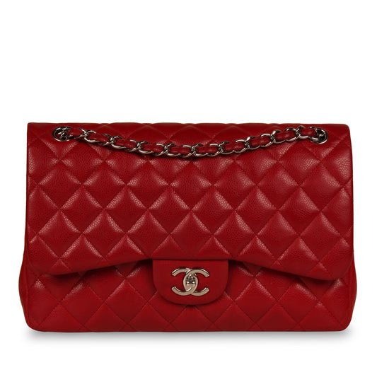 Classic Red Caviar Flap Bag - Jumbo