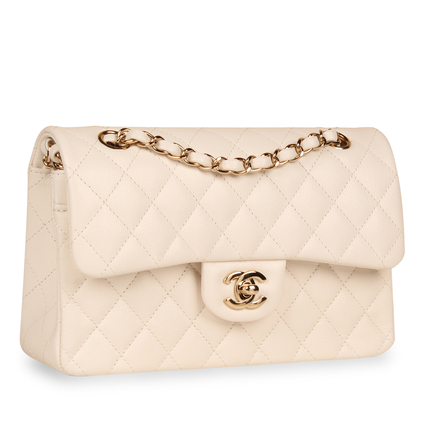 Chanel White Quilted Caviar Medium Classic Double Flap with Silver Chain   eBay