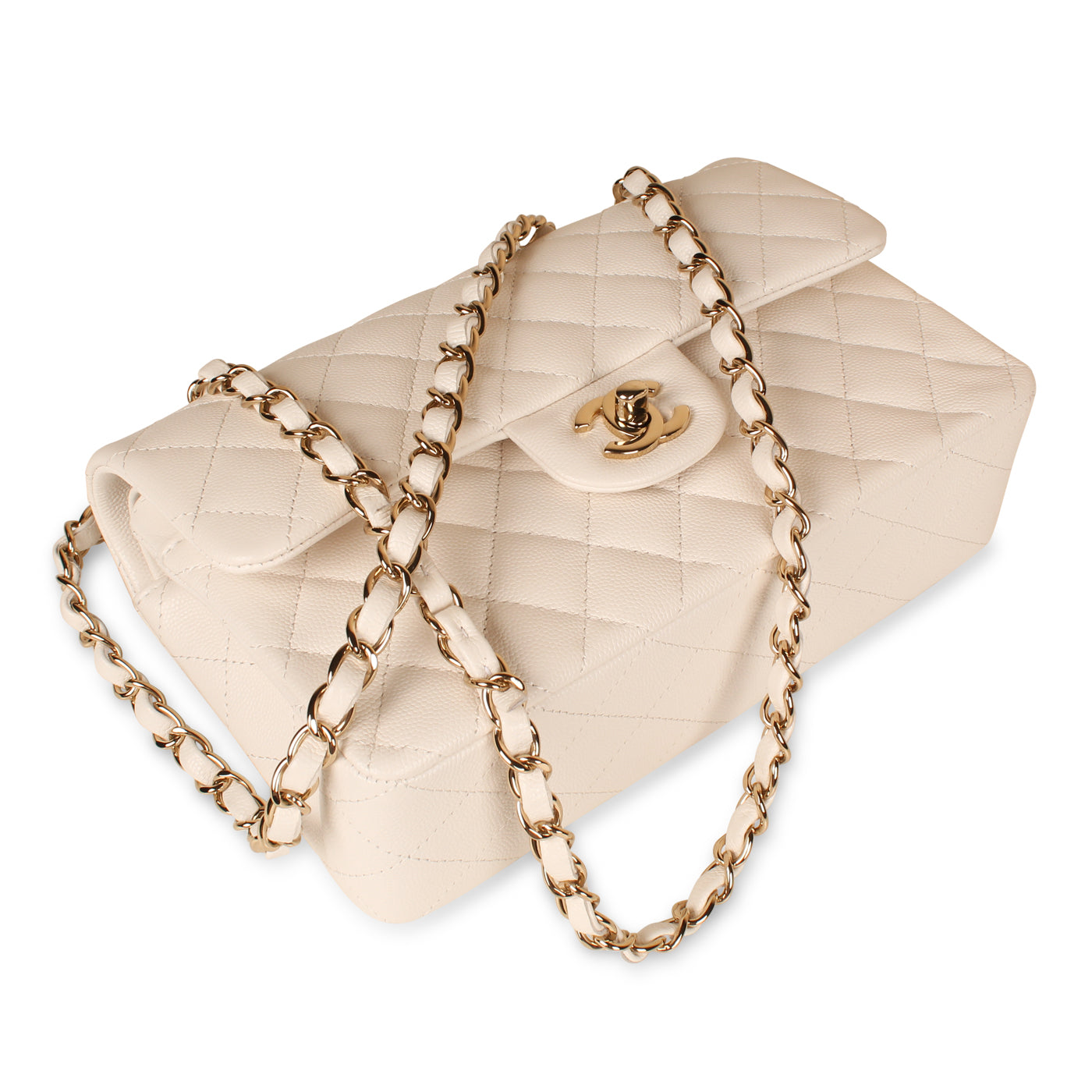 Classic Flap Bag - Small White Caviar