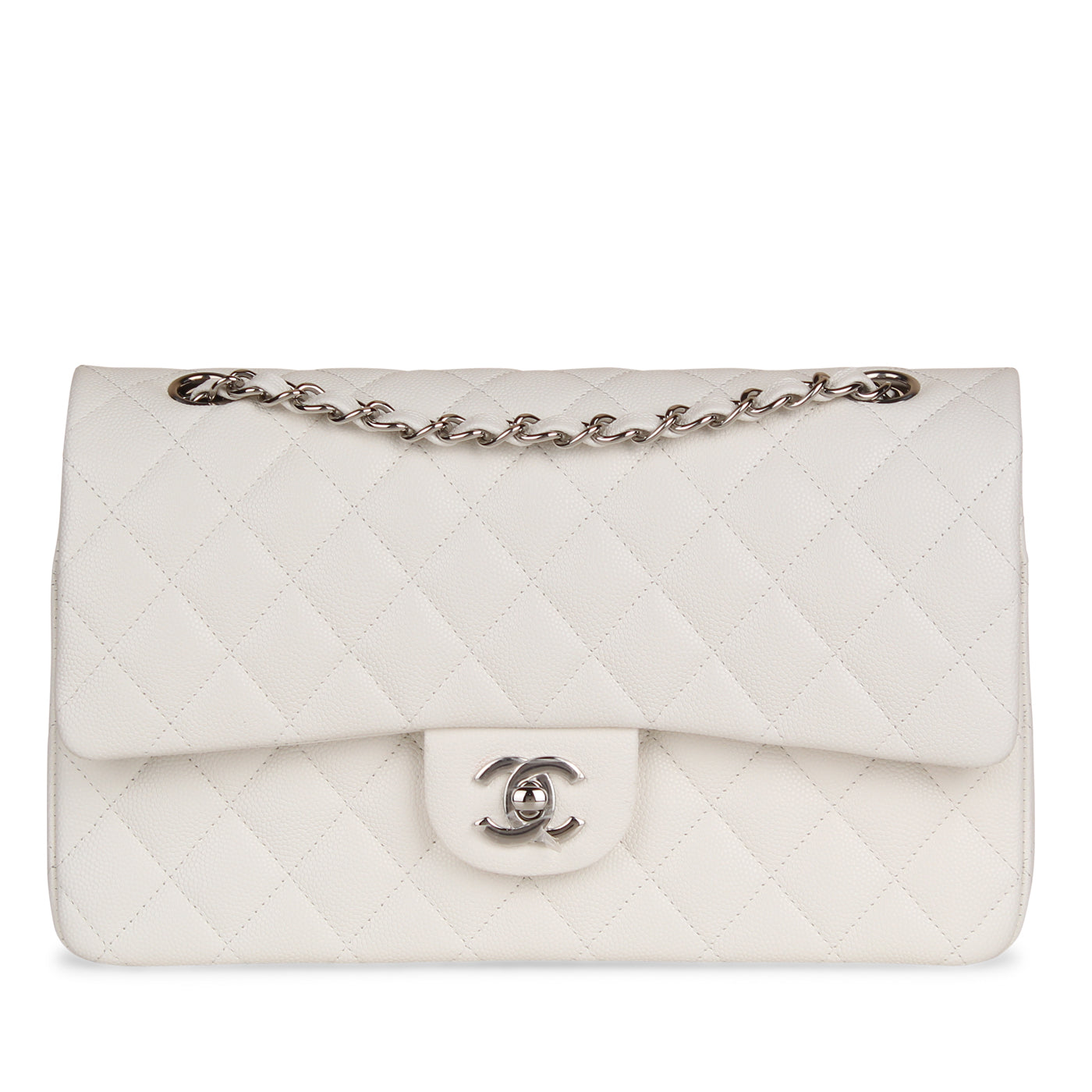 Classic Flap Bag - Small White Caviar