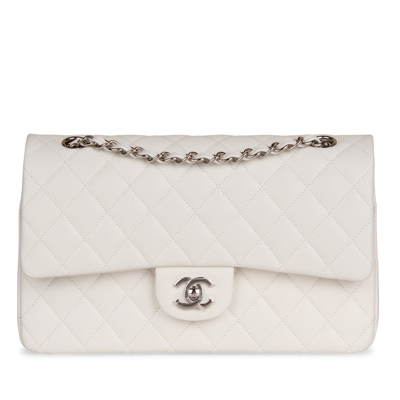 Chanel Cream White Quilted Caviar CC Pocket Small Flap Bag Enamel And Gold Hardware, 2017 (Very Good)