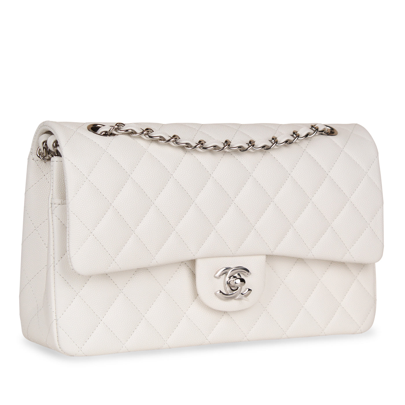 Classic Flap Bag - Small White Caviar