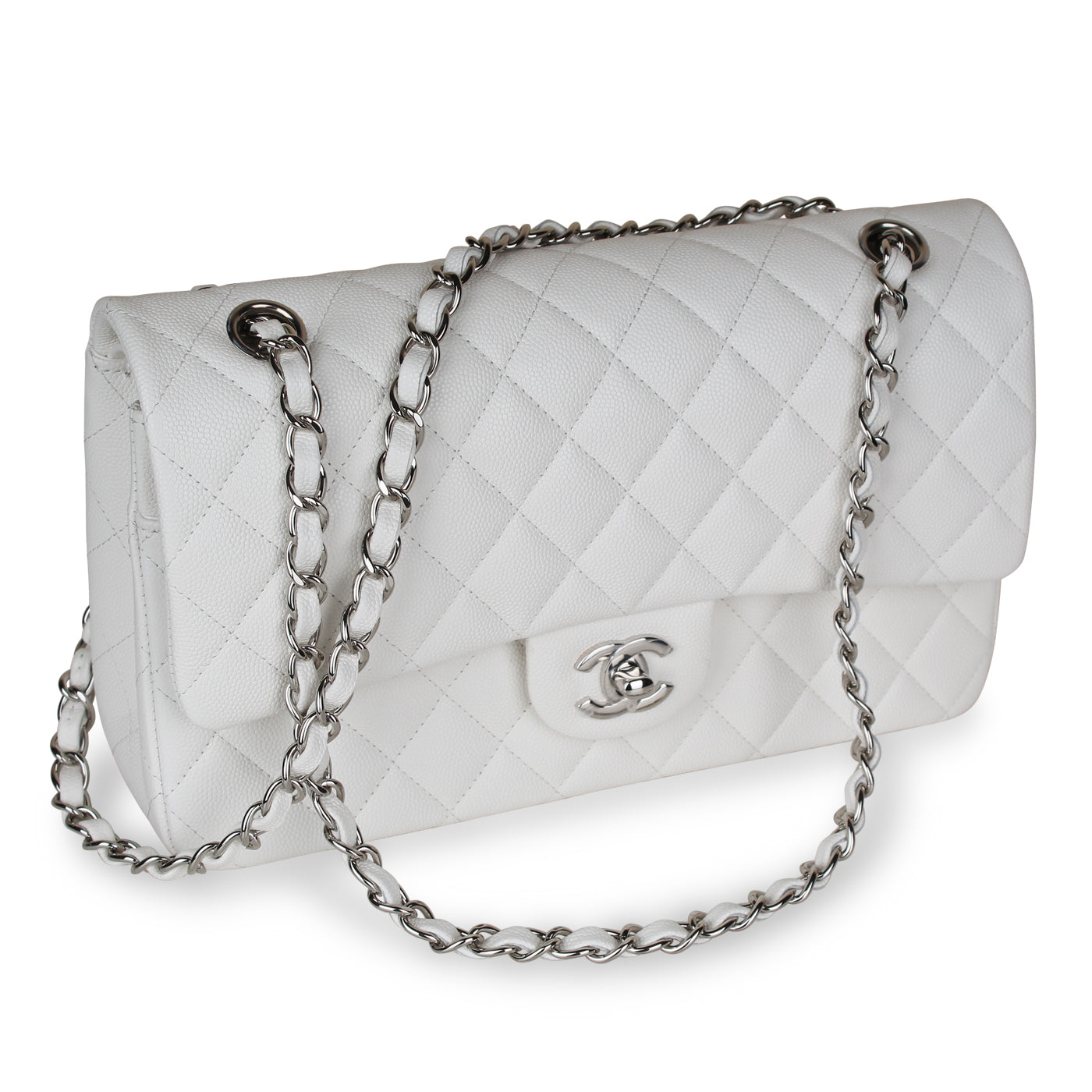 Classic Flap Bag - Small White Caviar