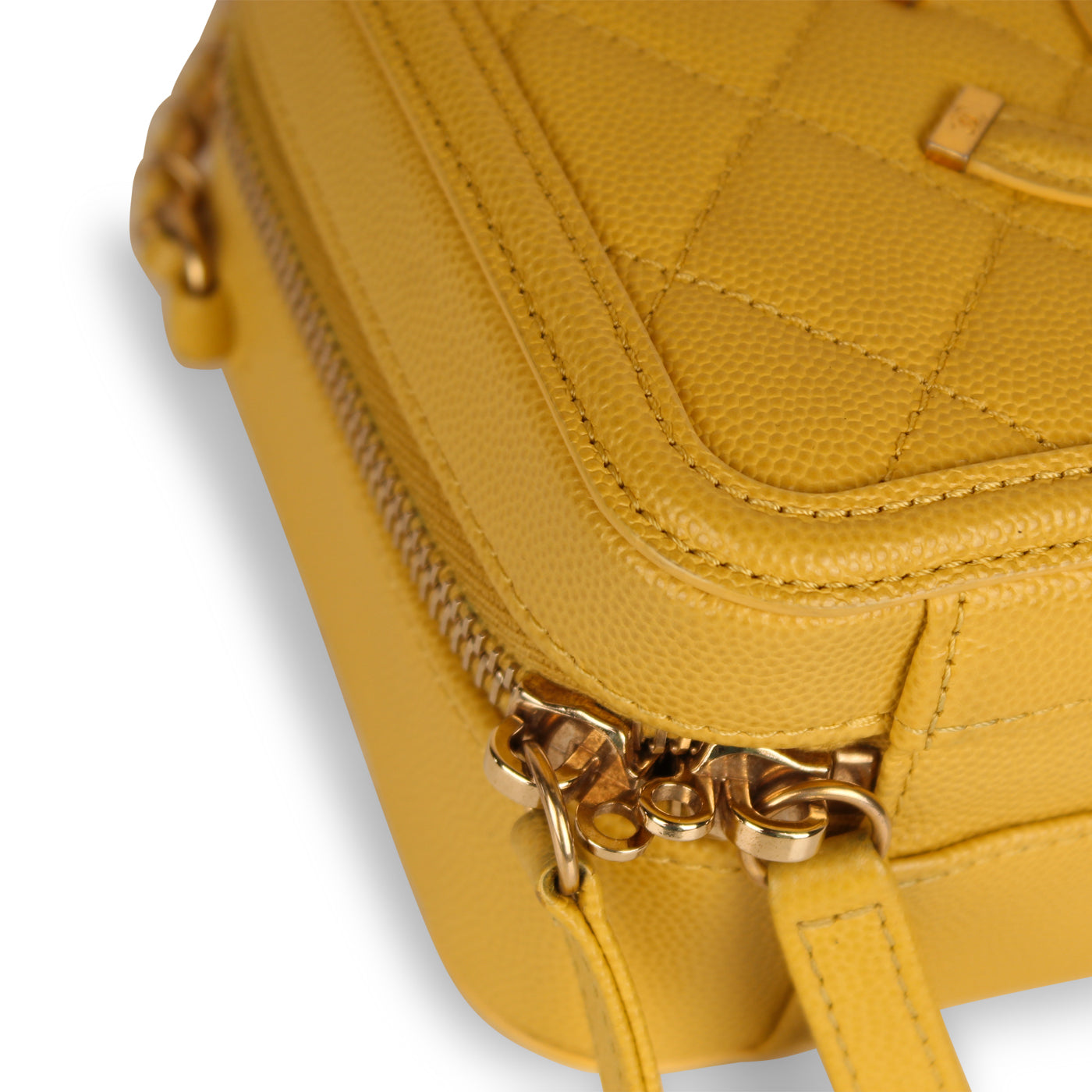 CHANEL Caviar Quilted Small CC Filigree Vanity Case Yellow 221729