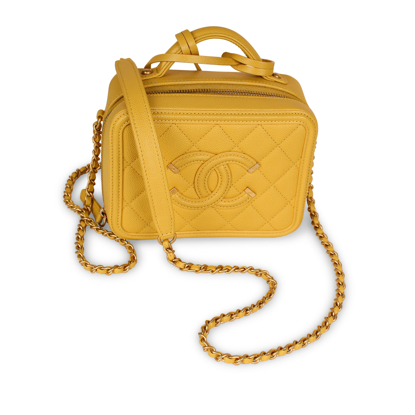 Chanel Filigree Vanity Case Quilted Caviar Small Yellow 2053991