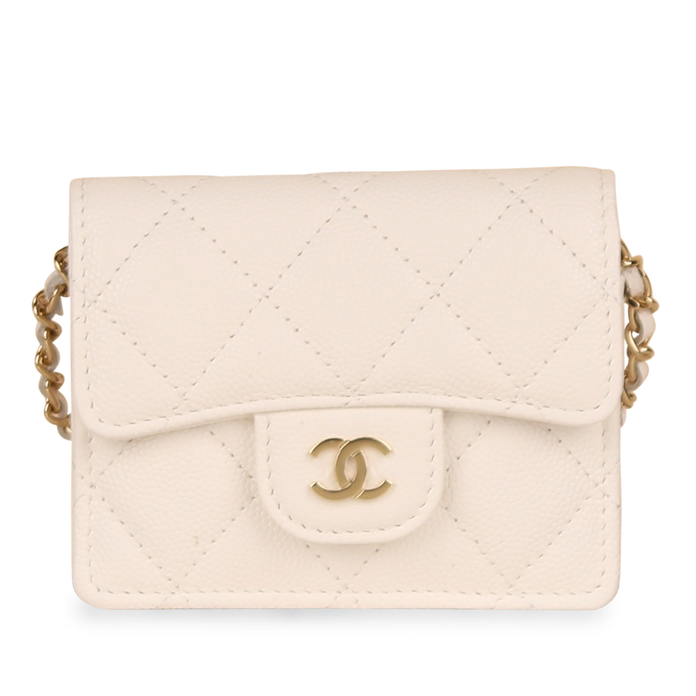 Chanel - Classic Flap Cardholder on Chain - White Caviar - GHW - Brand ...