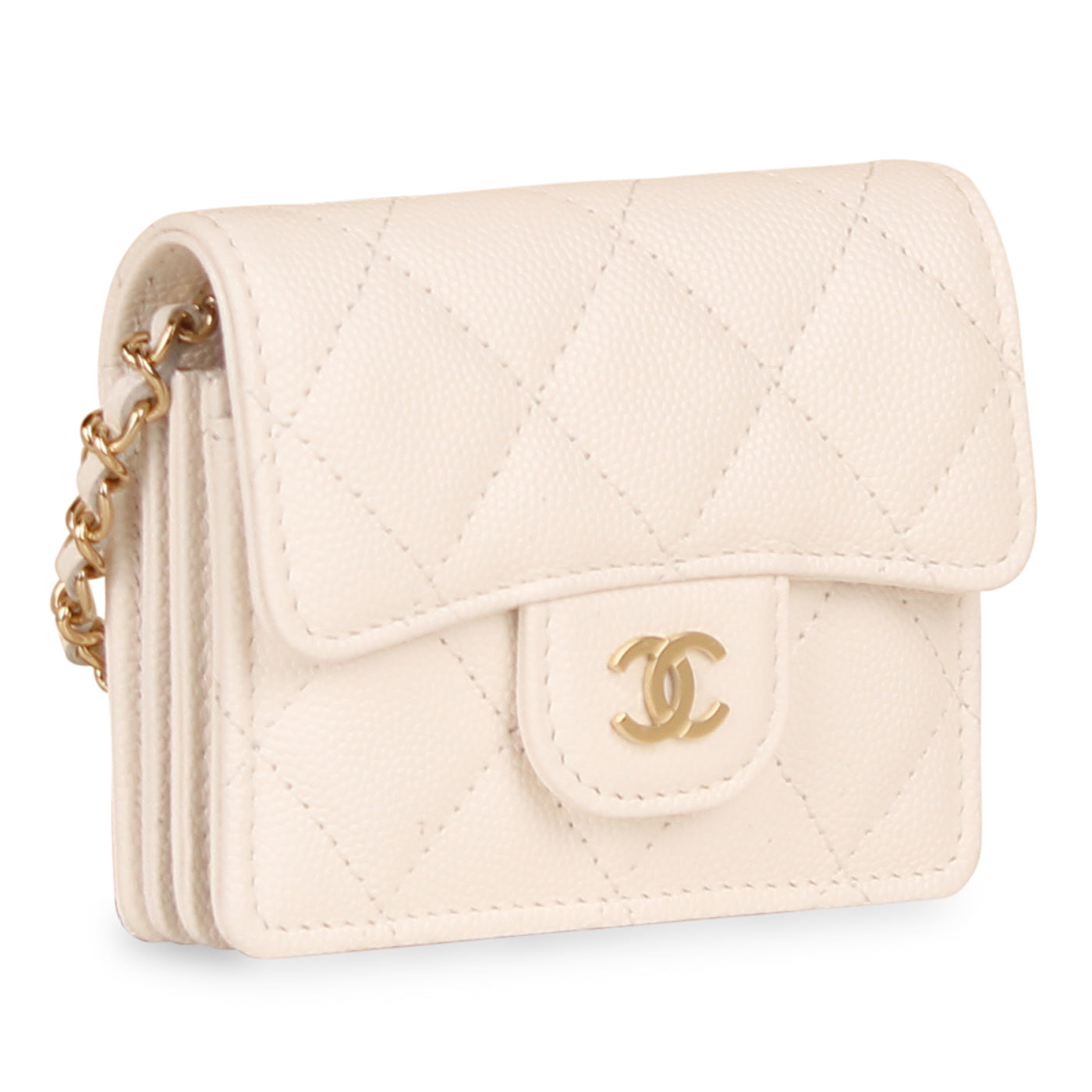 Chanel - Classic Flap Cardholder on Chain - White Caviar - GHW - Brand New