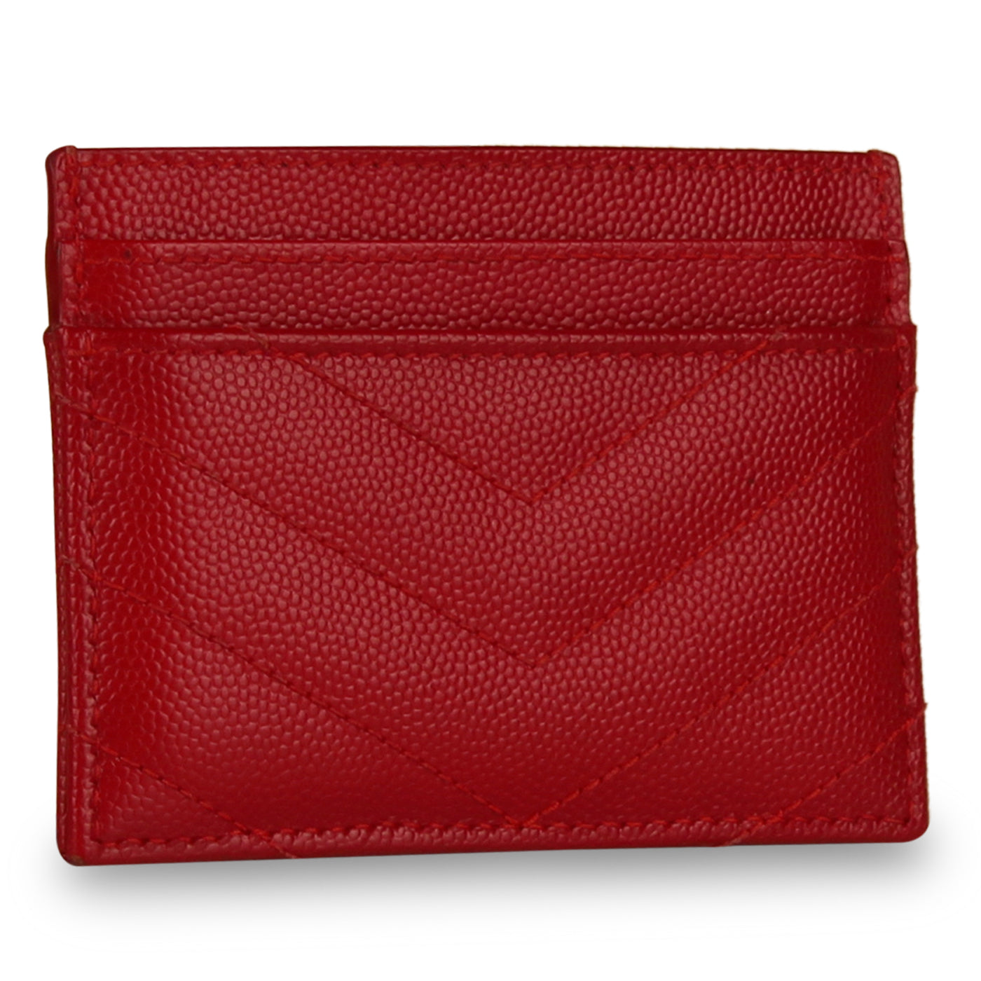 Saint Laurent Chevron Grained Calfskin Card Holder Red