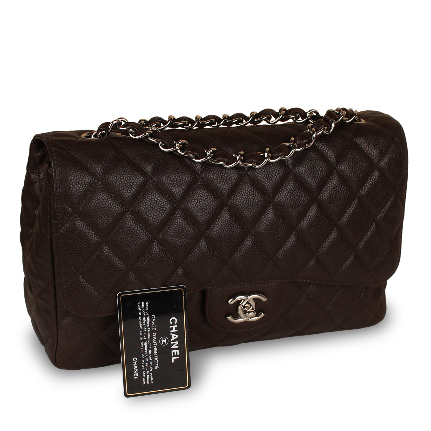 Chanel - Classic Flap Bag - Jumbo - SHW - Brown Caviar - Pre Loved