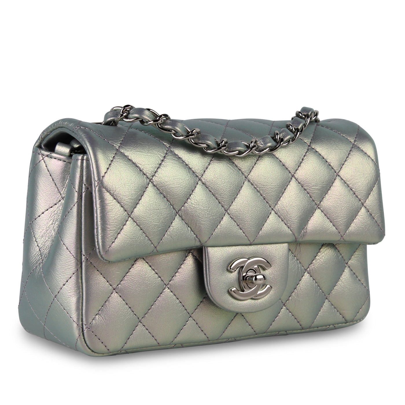 Mini Rectangular Flap Bag - Iridescent Silver