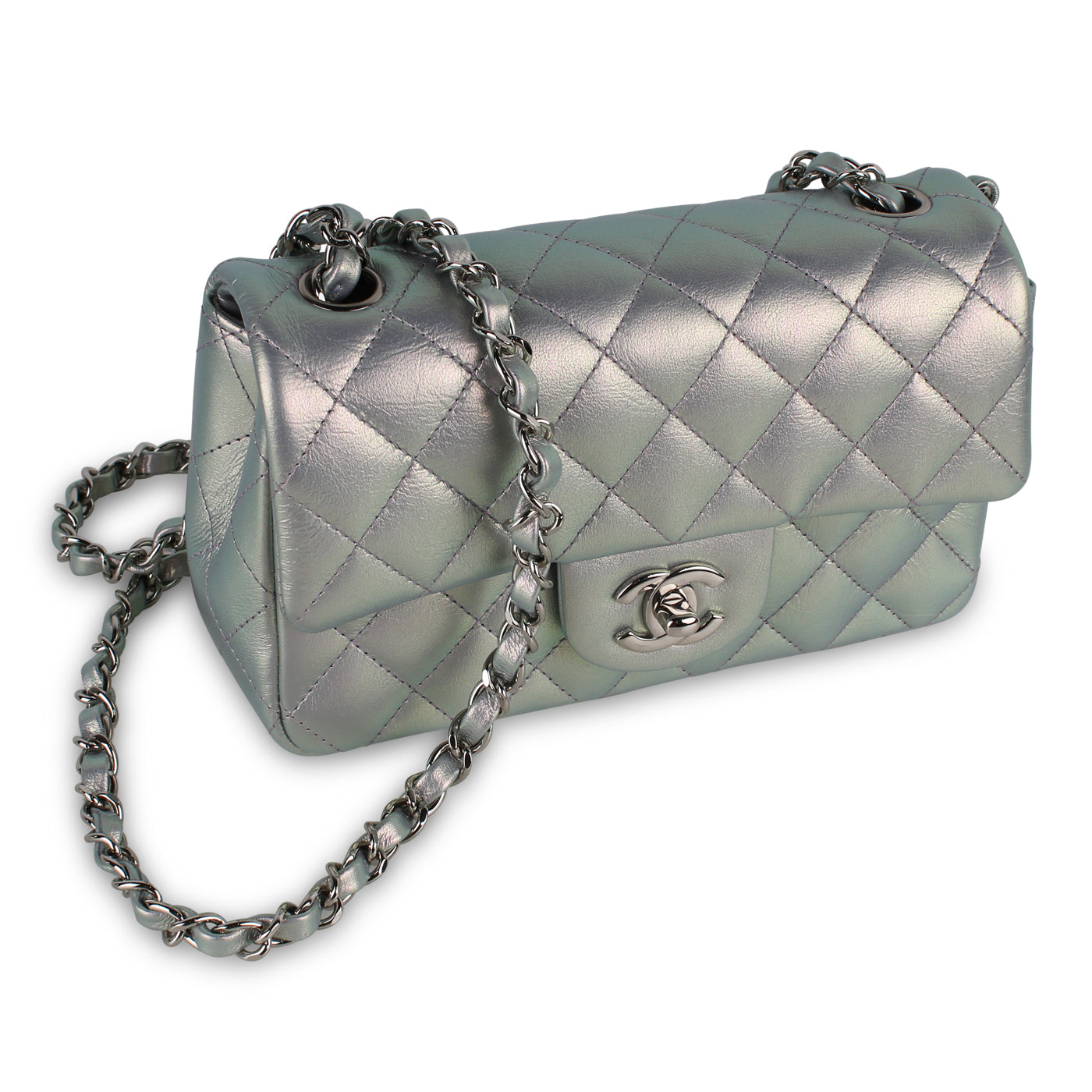 Mini Rectangular Flap Bag - Iridescent Silver