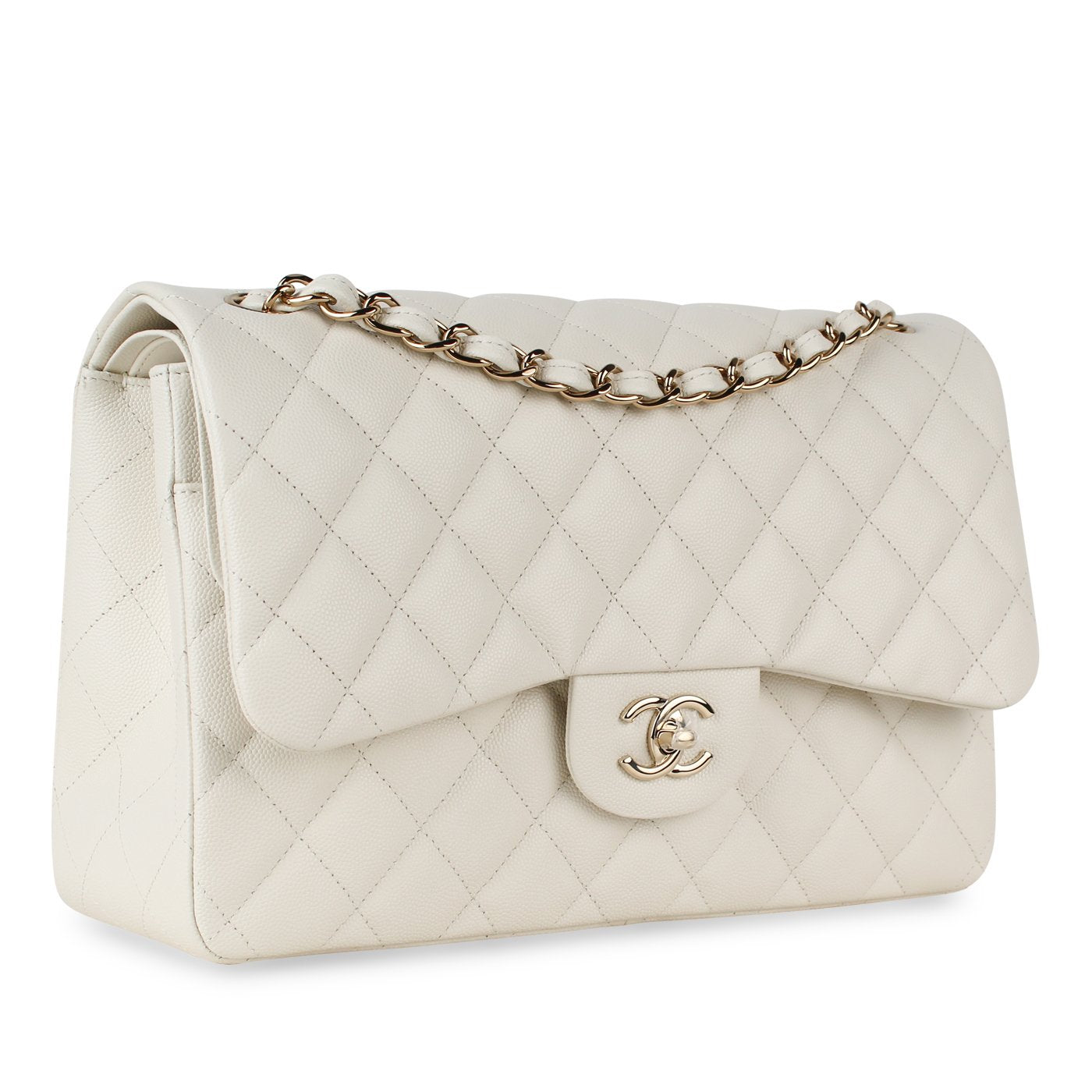 Chanel White Leather Jumbo Classic Single Flap Bag ○ Labellov