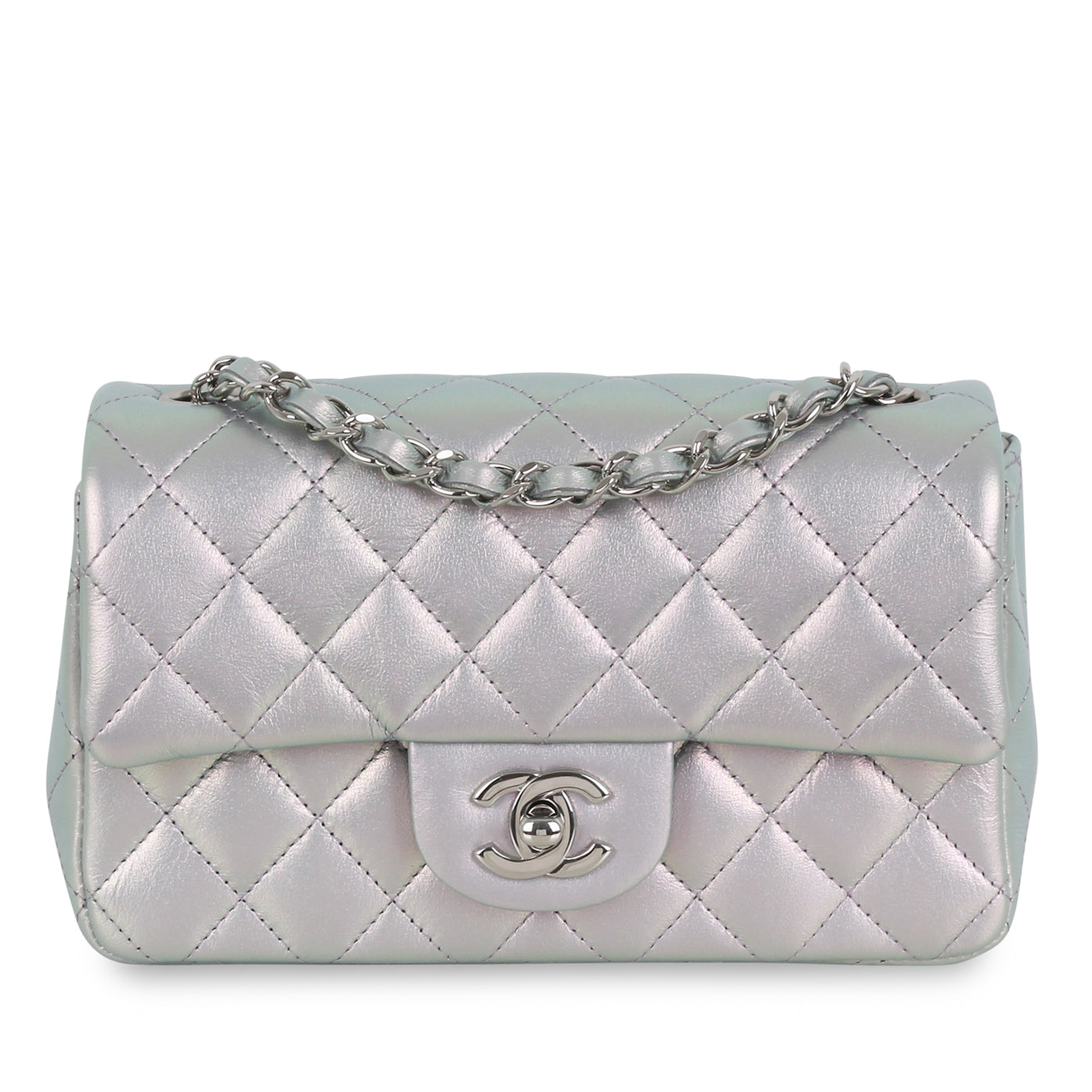 Mini Rectangular Classic Flap Bag - Iridescent Silver