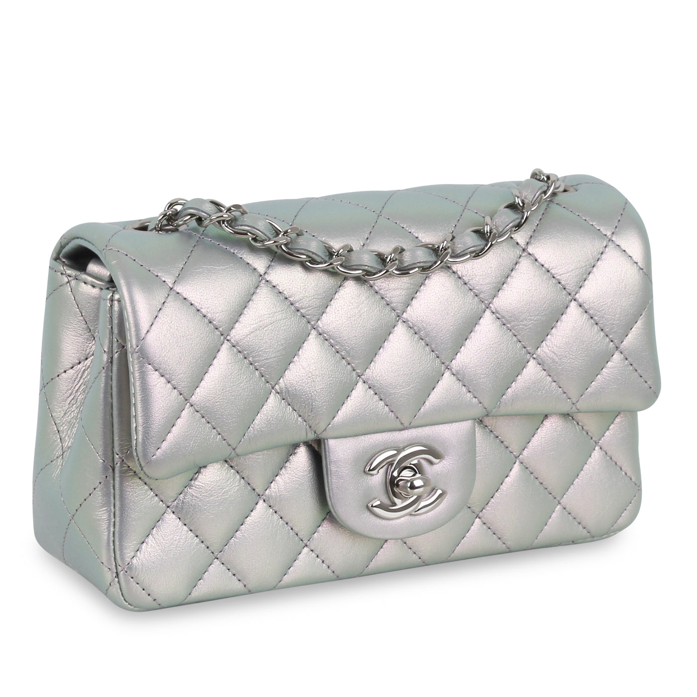 Mini Rectangular Classic Flap Bag - Iridescent Silver