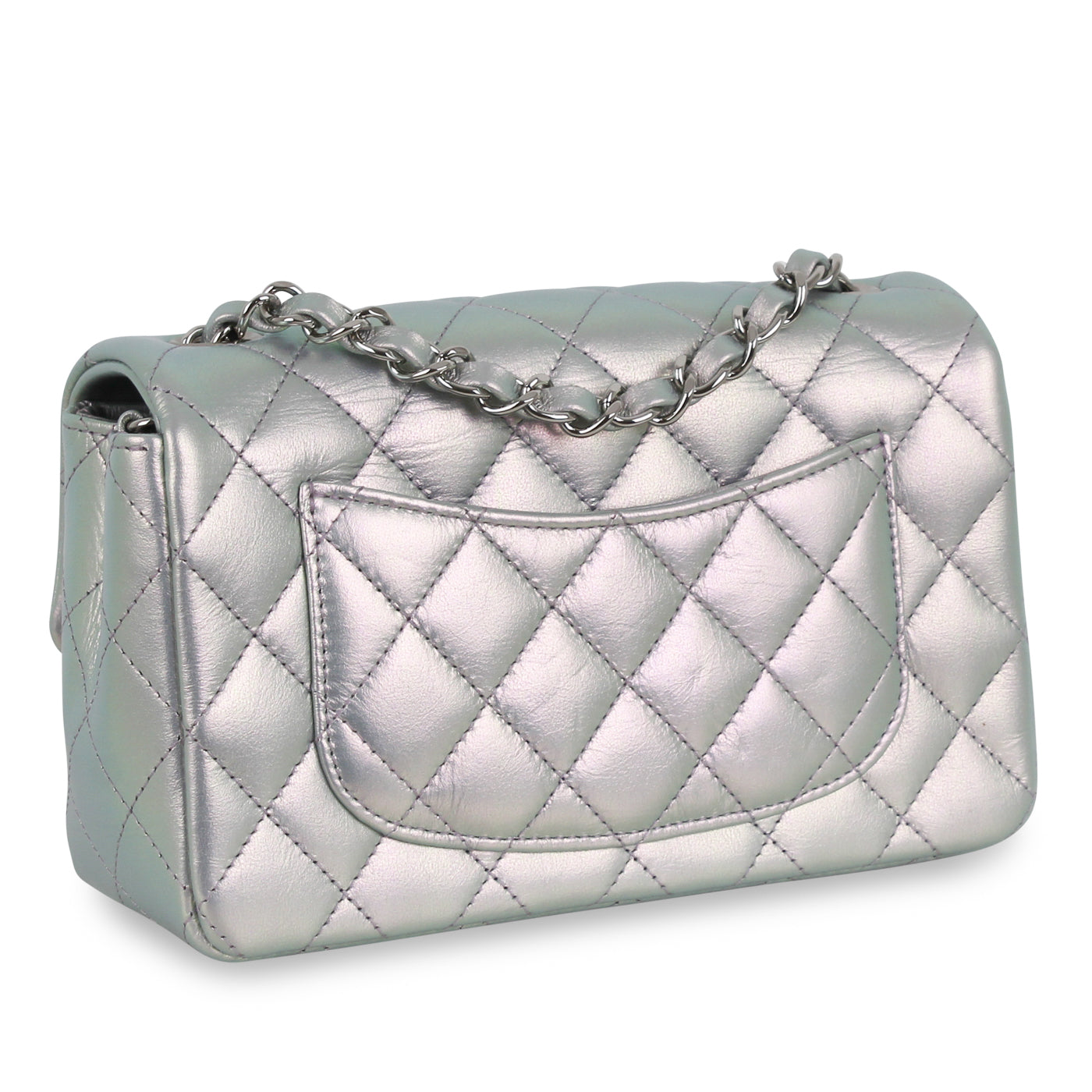 Mini Rectangular Classic Flap Bag - Iridescent Silver