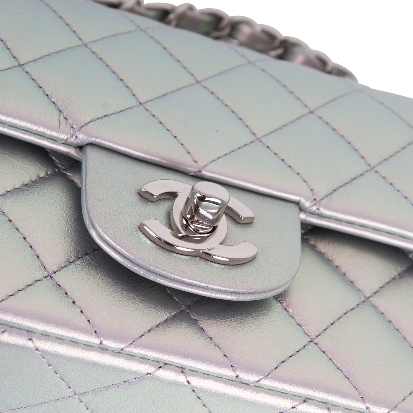 Chanel - Mini Rectangular Classic Flap Bag - Iridescent Silver | Bagista