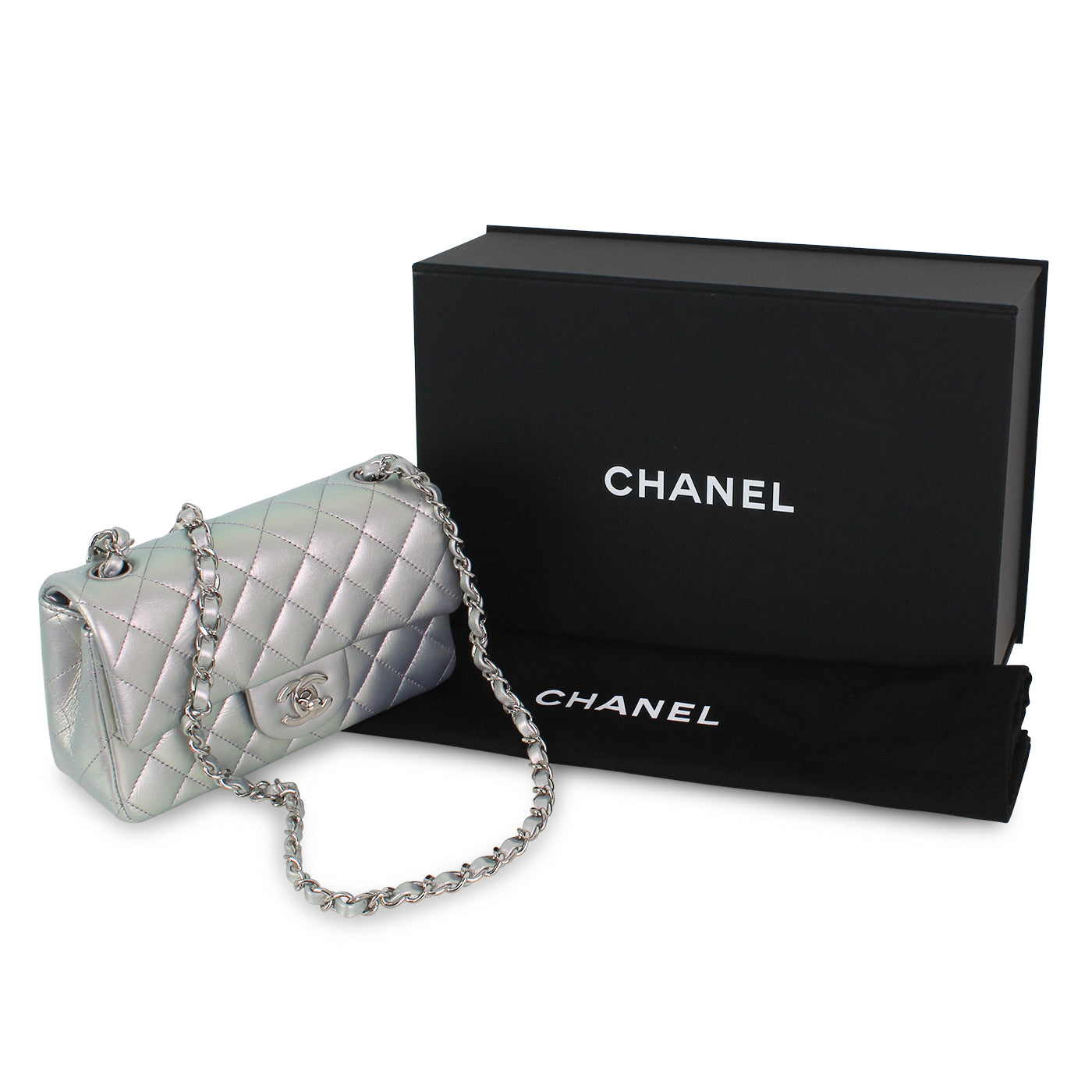 Mini Rectangular Classic Flap Bag - Iridescent Silver