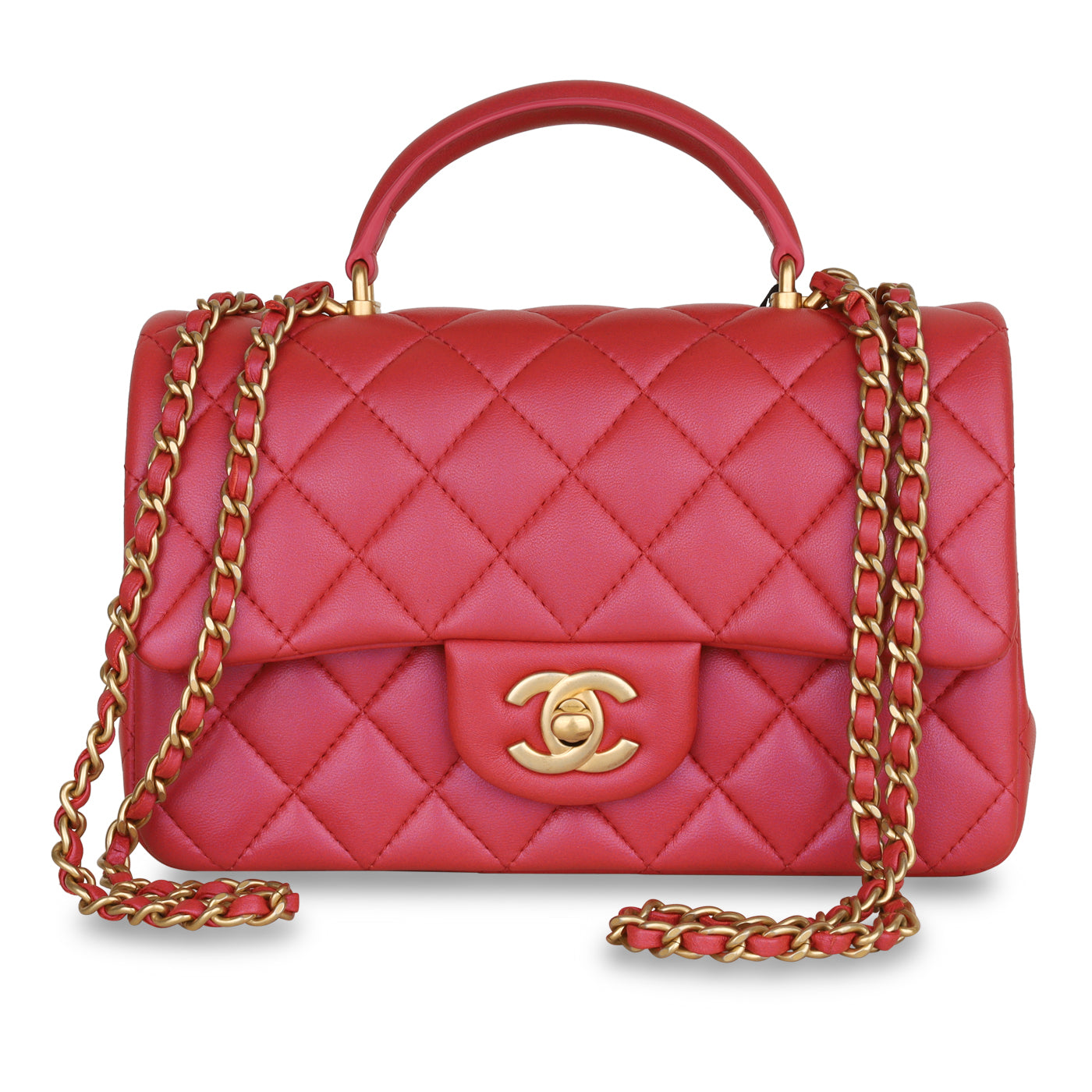 Chanel - Mini Rectangular Top Handle Classic Flap Bag - Pearlescent Pink -  GHW - New - Bagista