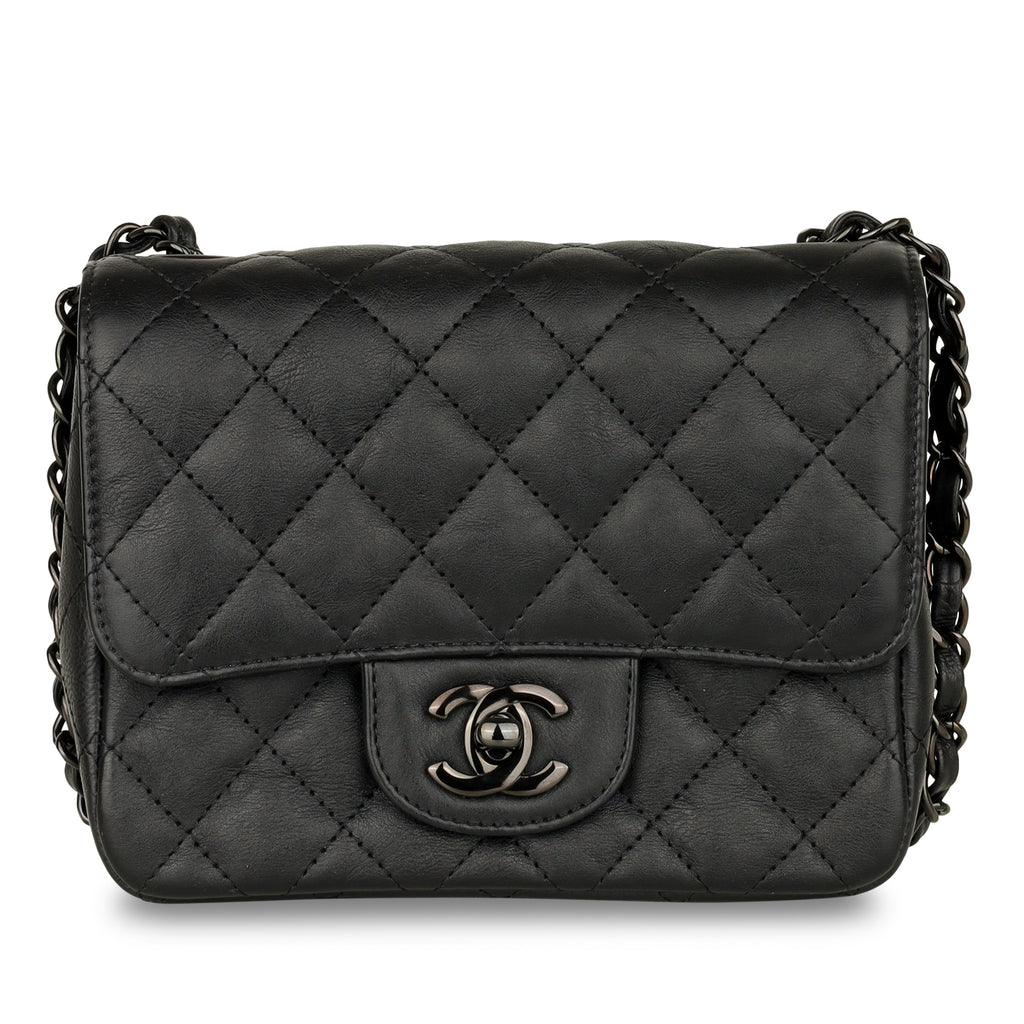 Mini Square Classic Flap - Black Calfskin