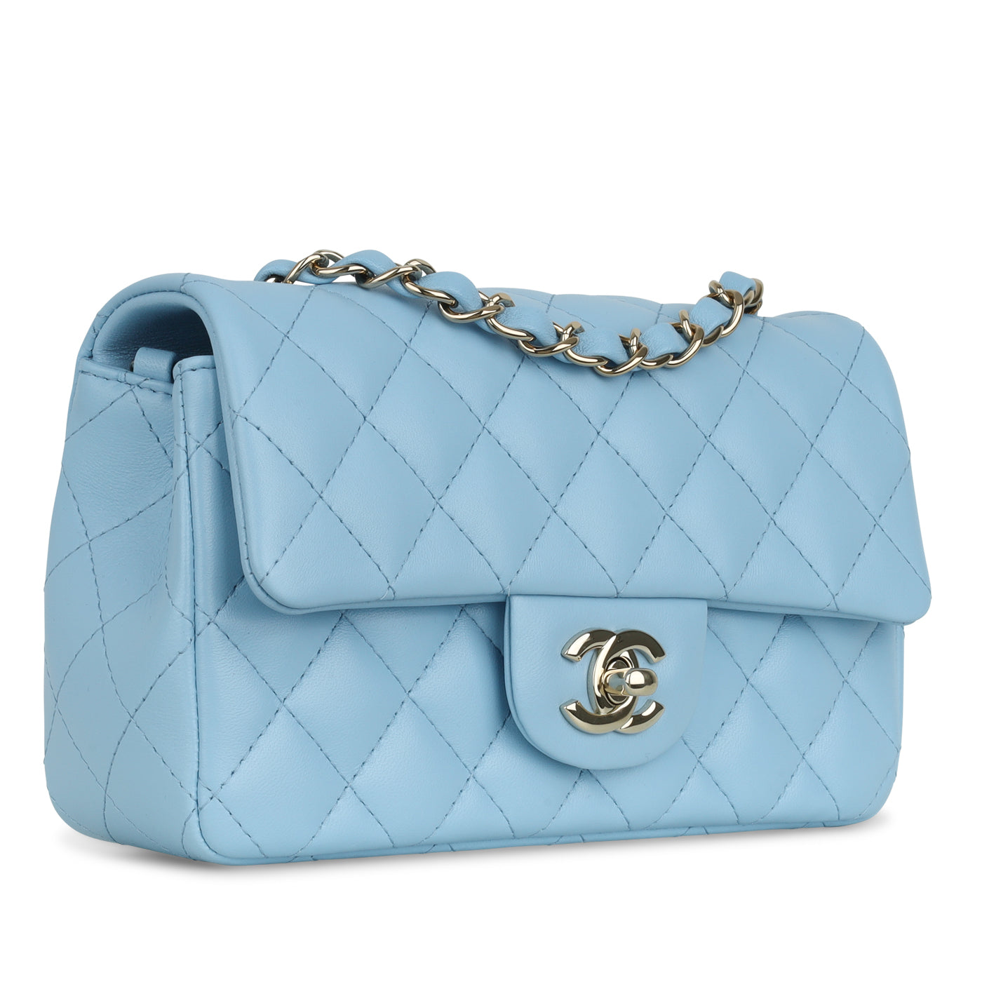 Chanel - Classic Flap Bag - Mini Rectangular - Blue Lambskin CGHW