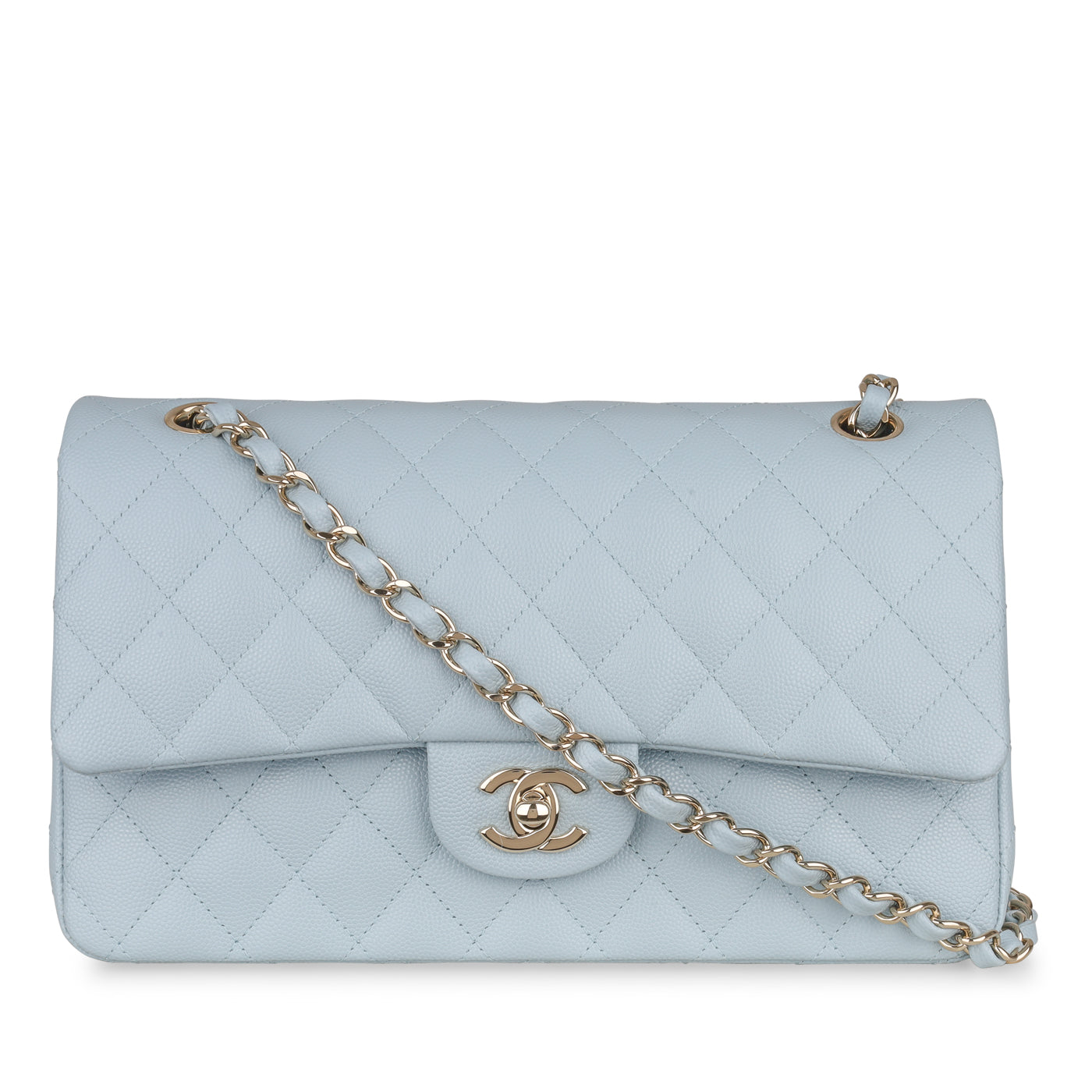 Chanel - Medium Classic Flap Bag - Baby Blue Caviar - Pre-Loved