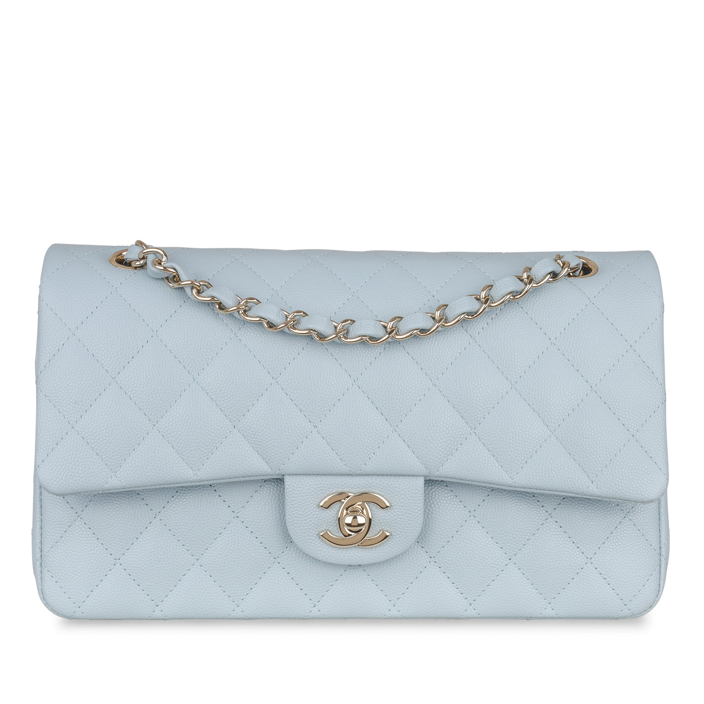 Chanel - Medium Classic Flap Bag - Baby Blue Caviar - Pre-Loved